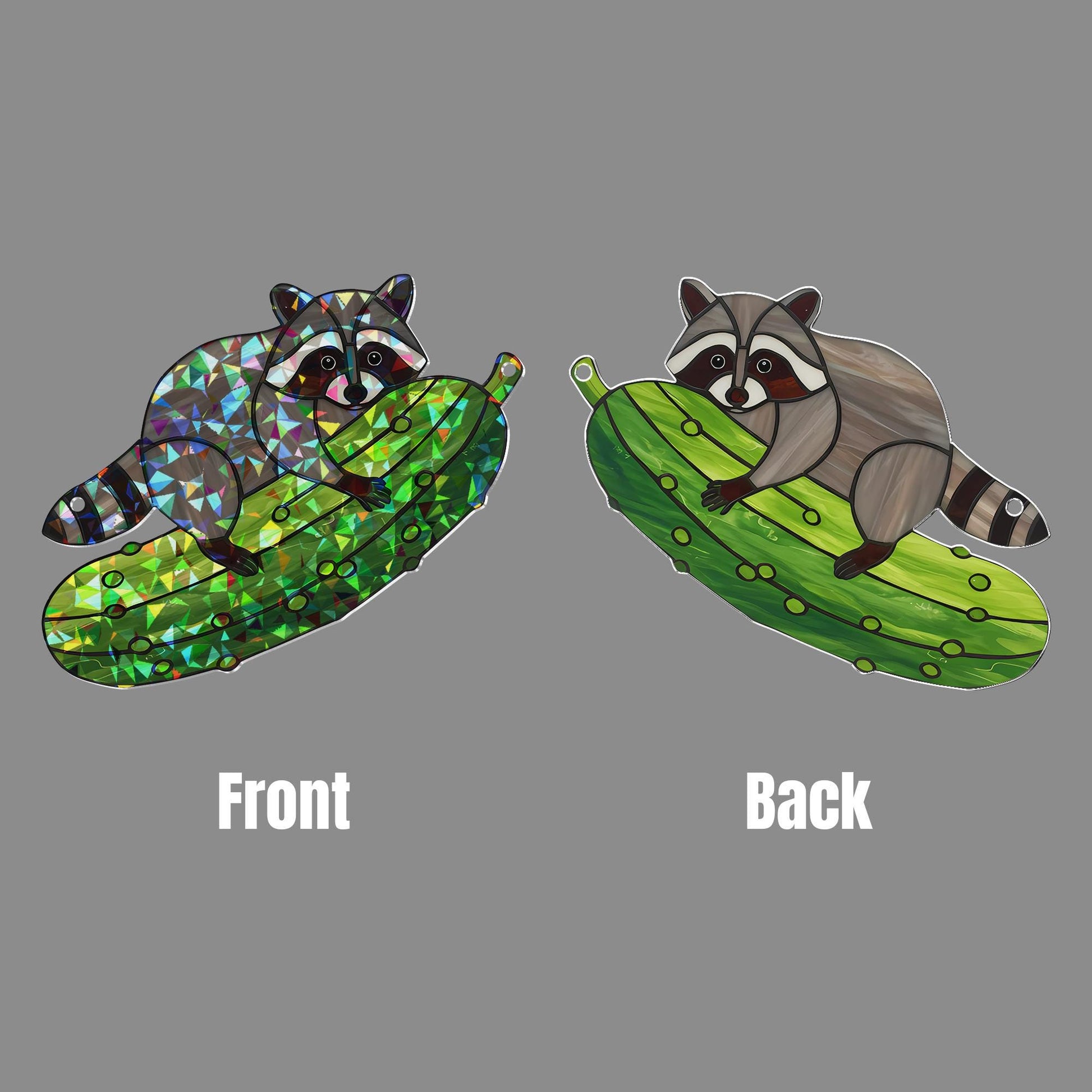 Funny Raccoon Pickle Suncatcher, Holographic Acrylic Window Decor, Cute Animal Ornament, Quirky Gift for Nature Lovers, Kitchen Decor