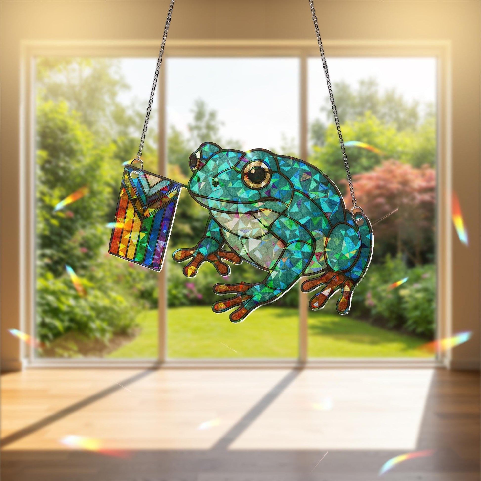 Green Frog Pride Decor, Holographic Acrylic Frog Suncatcher, LGBTQ Window Art, Cute Rainbow Frog Ornament Gift, LGBT Bestie Gift