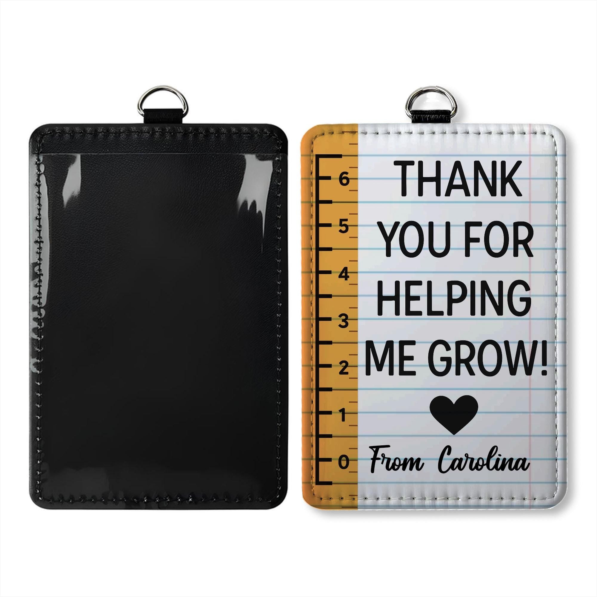 Personalized Teacher Gift Badge Reel & Leather Holder Set | Custom Succulent Topper | Thank You For Helping Me Grow | Teacher Appreciation