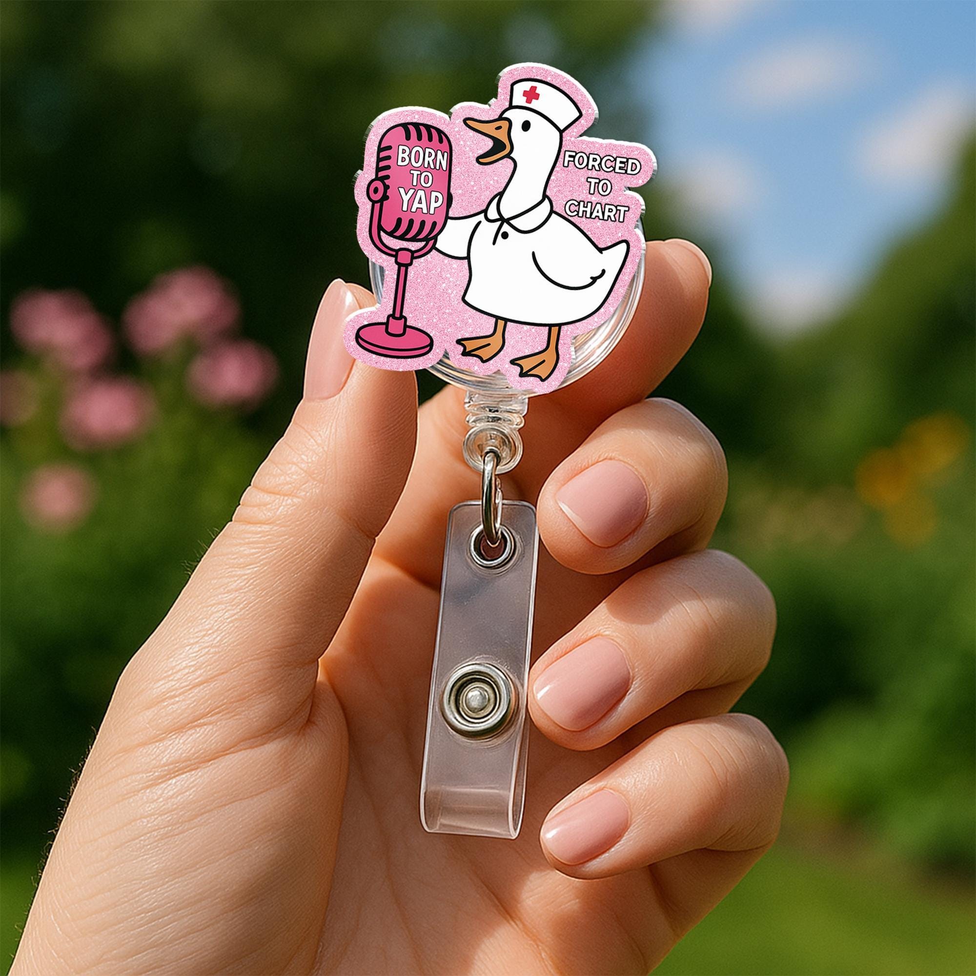 Funny Nurse Duck Badge Reel, Born to Yap Forced to Chart, Retractable ID Holder, Humorous Healthcare Worker Gift for RN, LPN