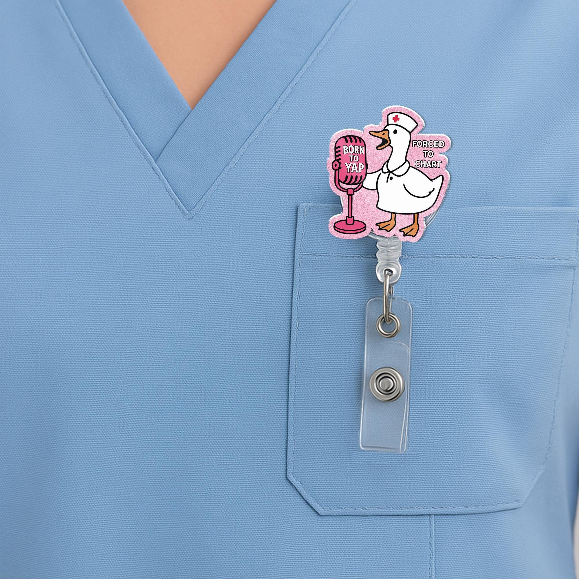 Funny Nurse Duck Badge Reel, Born to Yap Forced to Chart, Retractable ID Holder, Humorous Healthcare Worker Gift for RN, LPN