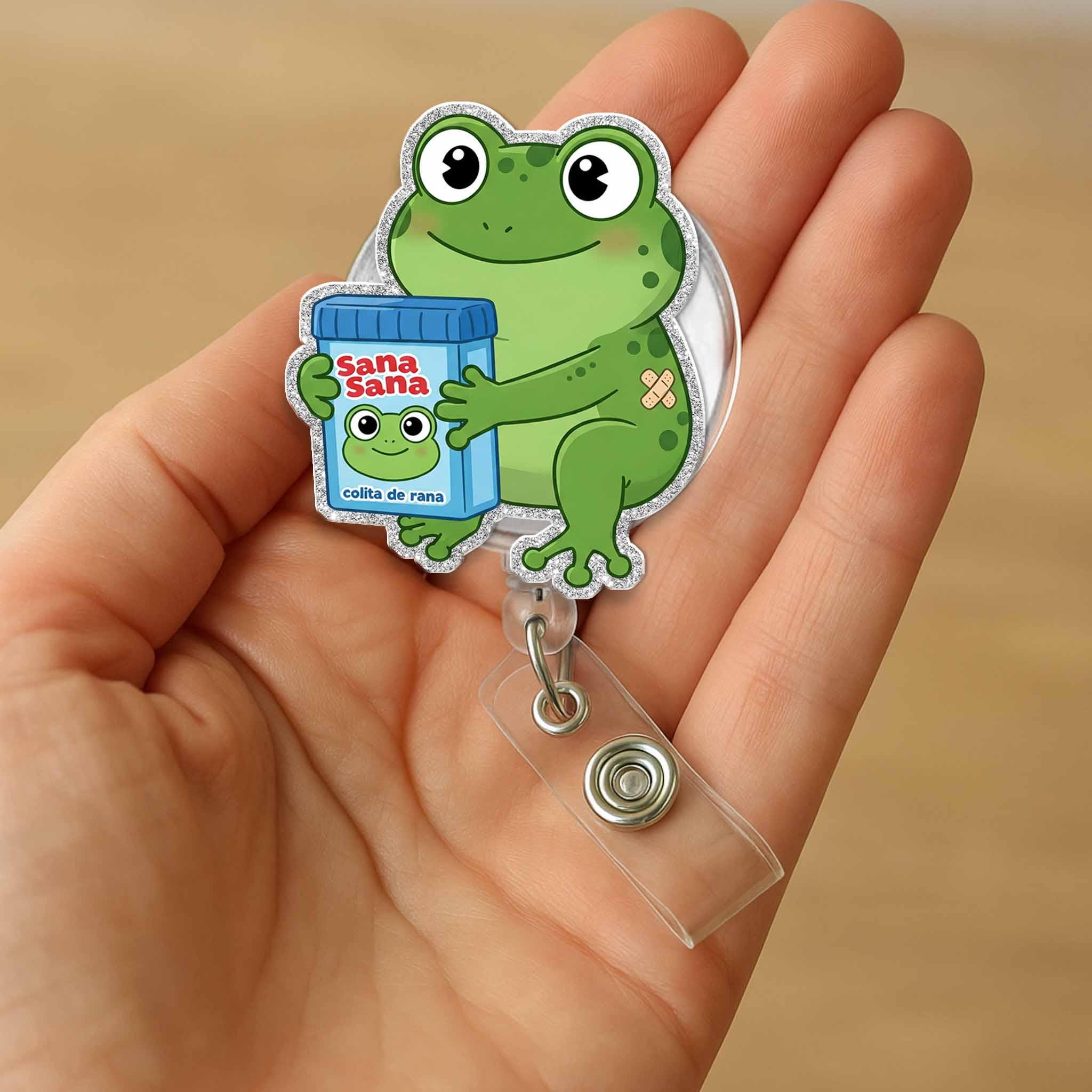 Sana Sana Colita De Rana Frog Nurse Badge Reel, Cute Frog ID Holder, Retractable Badge, Funny Nurse Gift, Kawaii Badge Clip