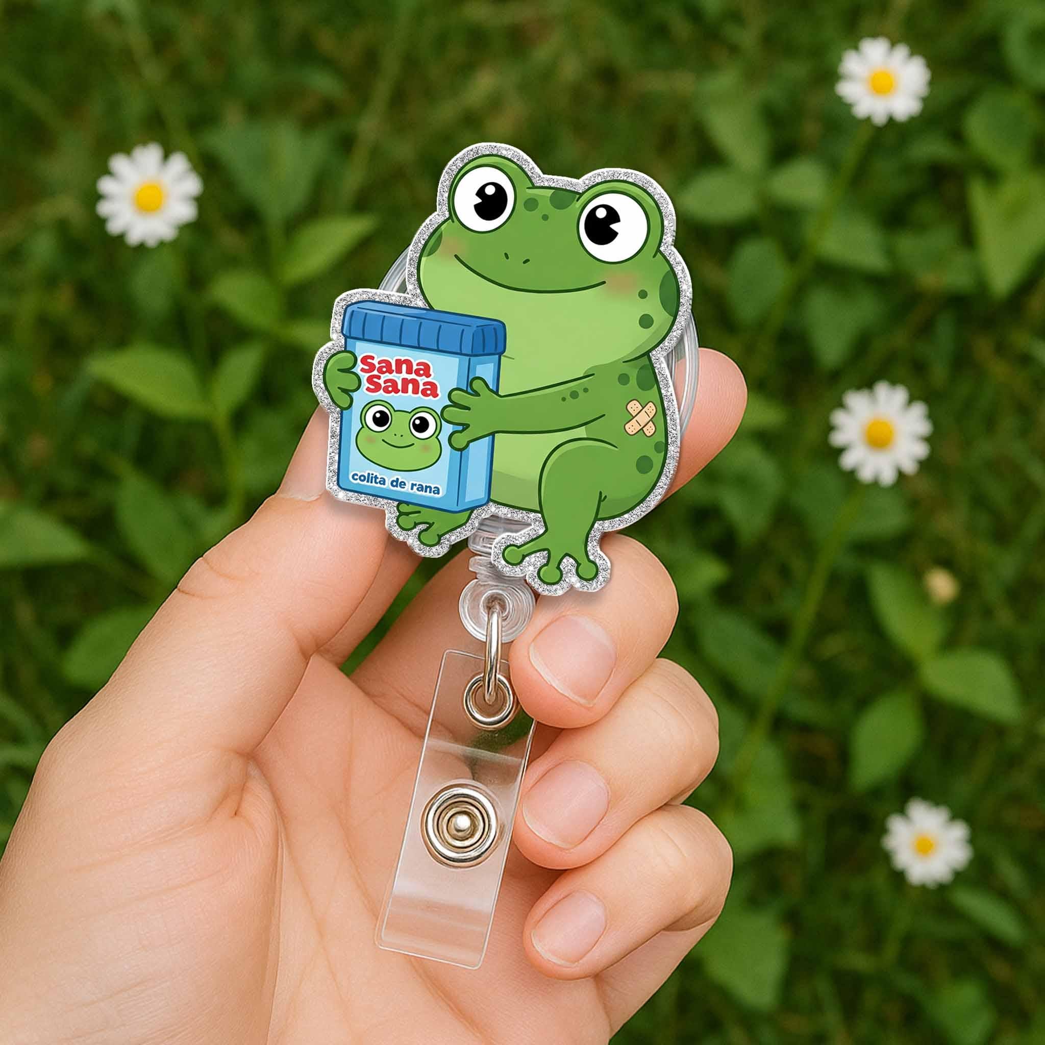 Sana Sana Colita De Rana Frog Nurse Badge Reel, Cute Frog ID Holder, Retractable Badge, Funny Nurse Gift, Kawaii Badge Clip