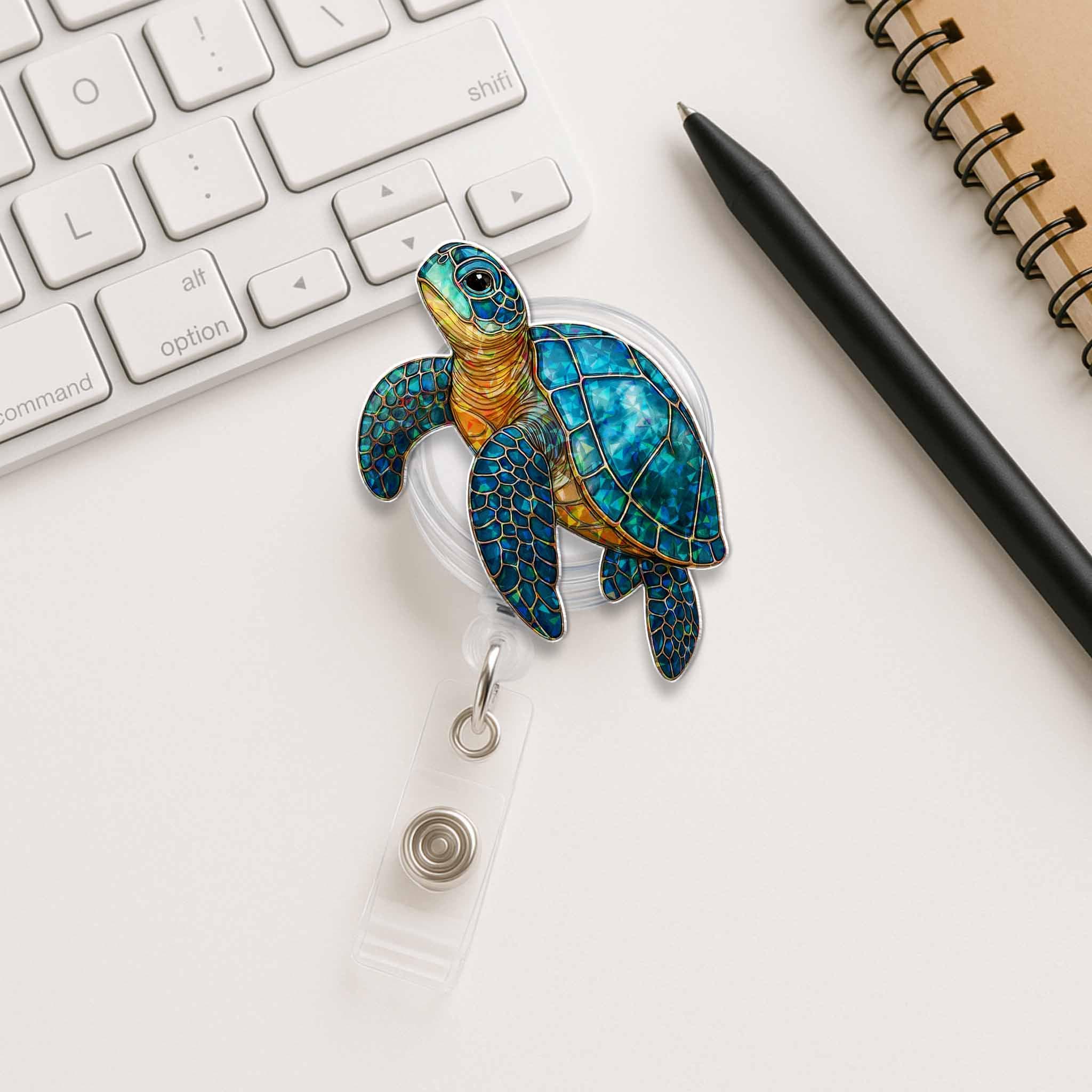 Sea Turtle Hologram Badge Reel, Ocean Animal ID Holder, Cute Nurse Badge Clip, Marine Life Accessory, Vet Tech Gift, Beach Style Workwear