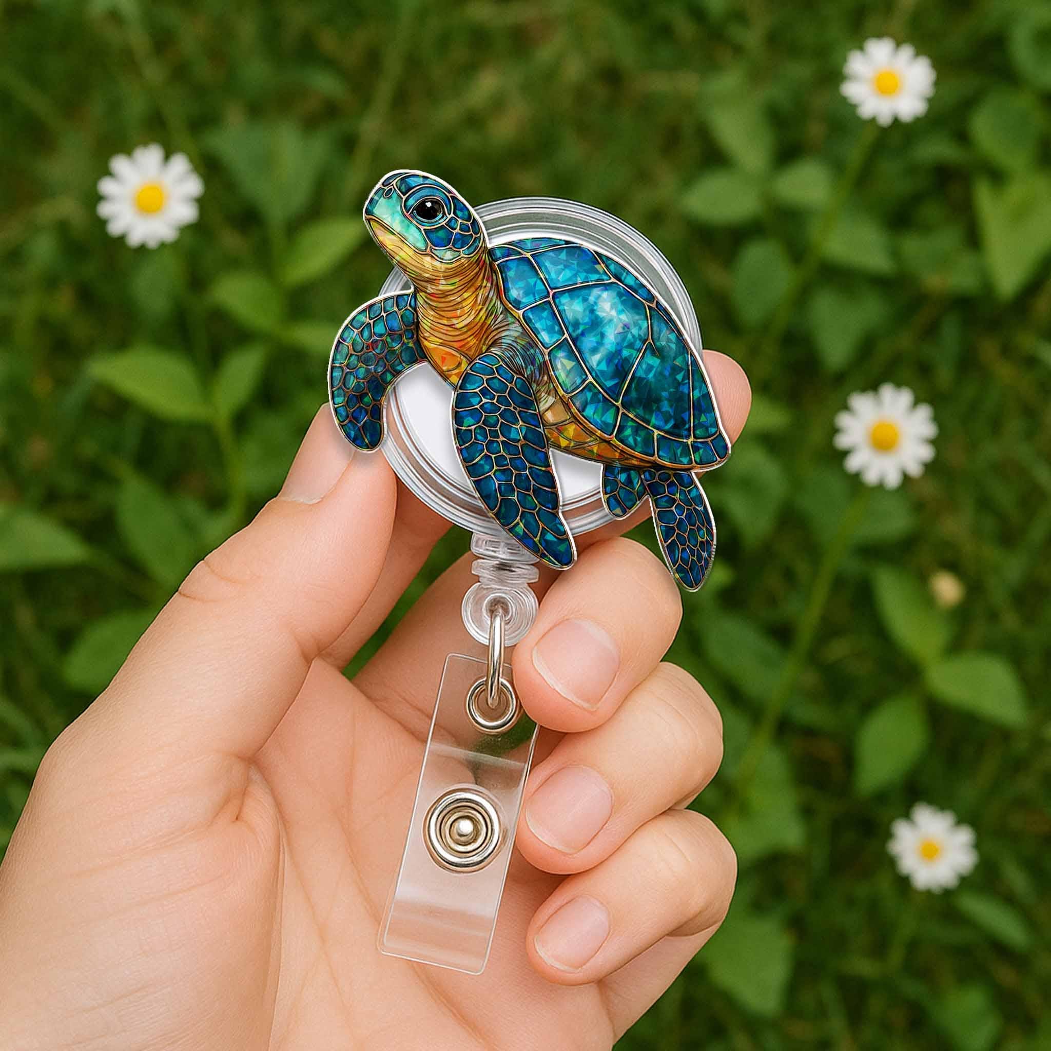 Sea Turtle Hologram Badge Reel, Ocean Animal ID Holder, Cute Nurse Badge Clip, Marine Life Accessory, Vet Tech Gift, Beach Style Workwear