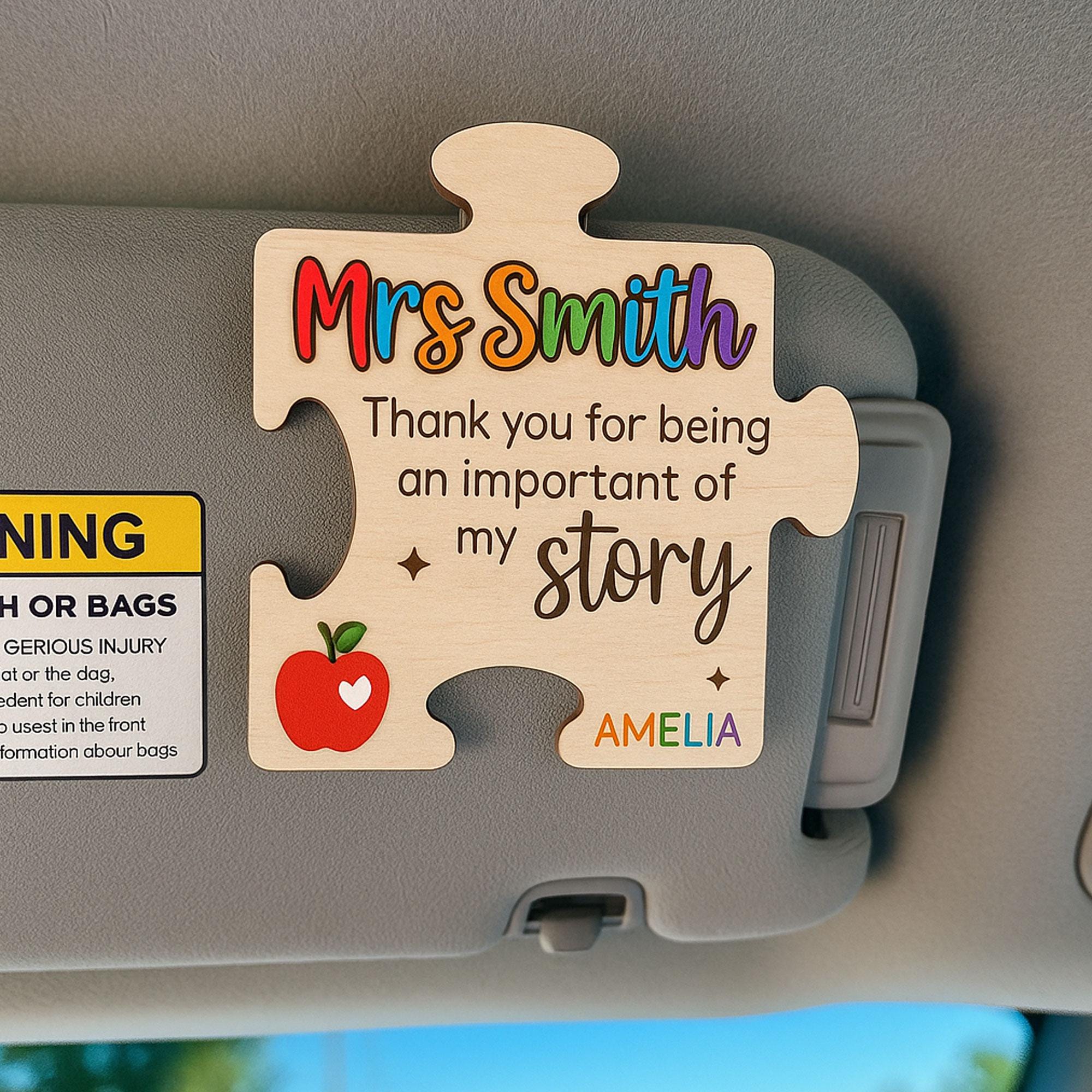 Personalized Teacher Appreciation Gift, Custom Name Acrylic Car Visor Clip, Puzzle Piece Thank You Teacher Decor, Important Part of My Story