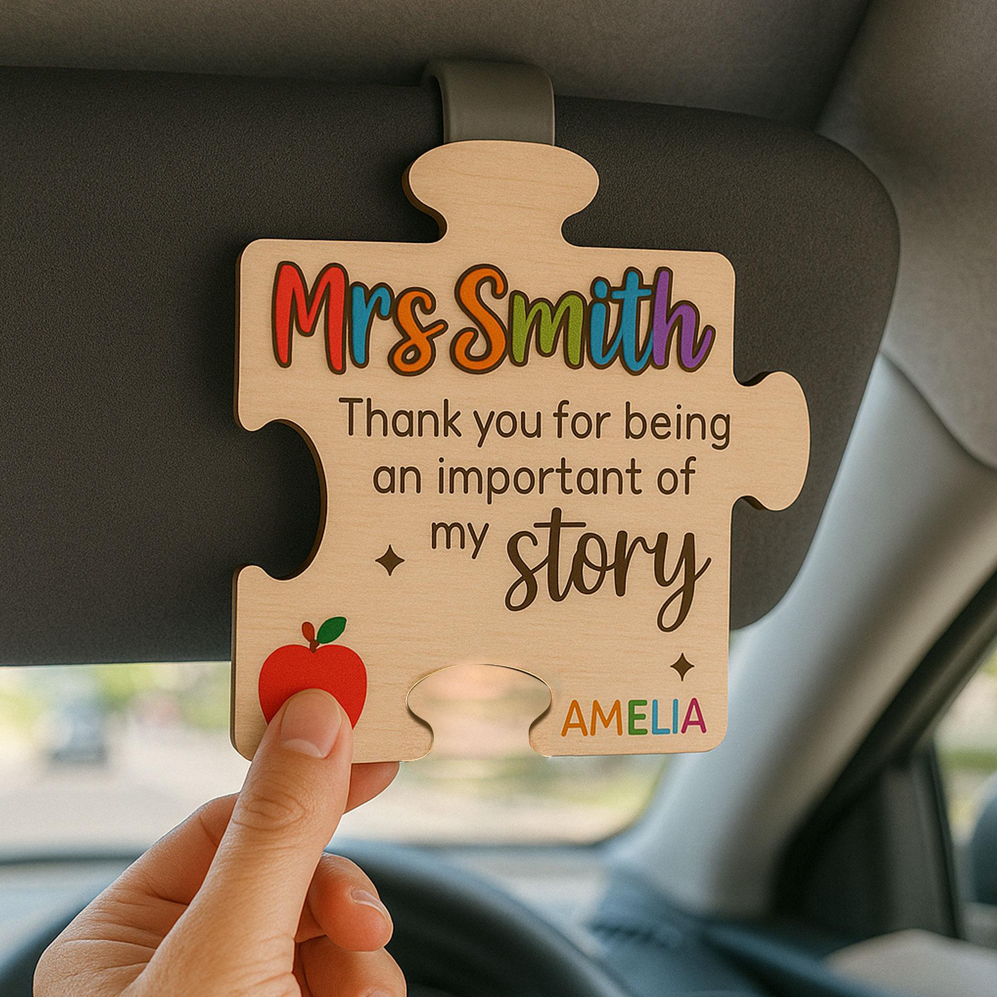 Personalized Teacher Appreciation Gift, Custom Name Acrylic Car Visor Clip, Puzzle Piece Thank You Teacher Decor, Important Part of My Story