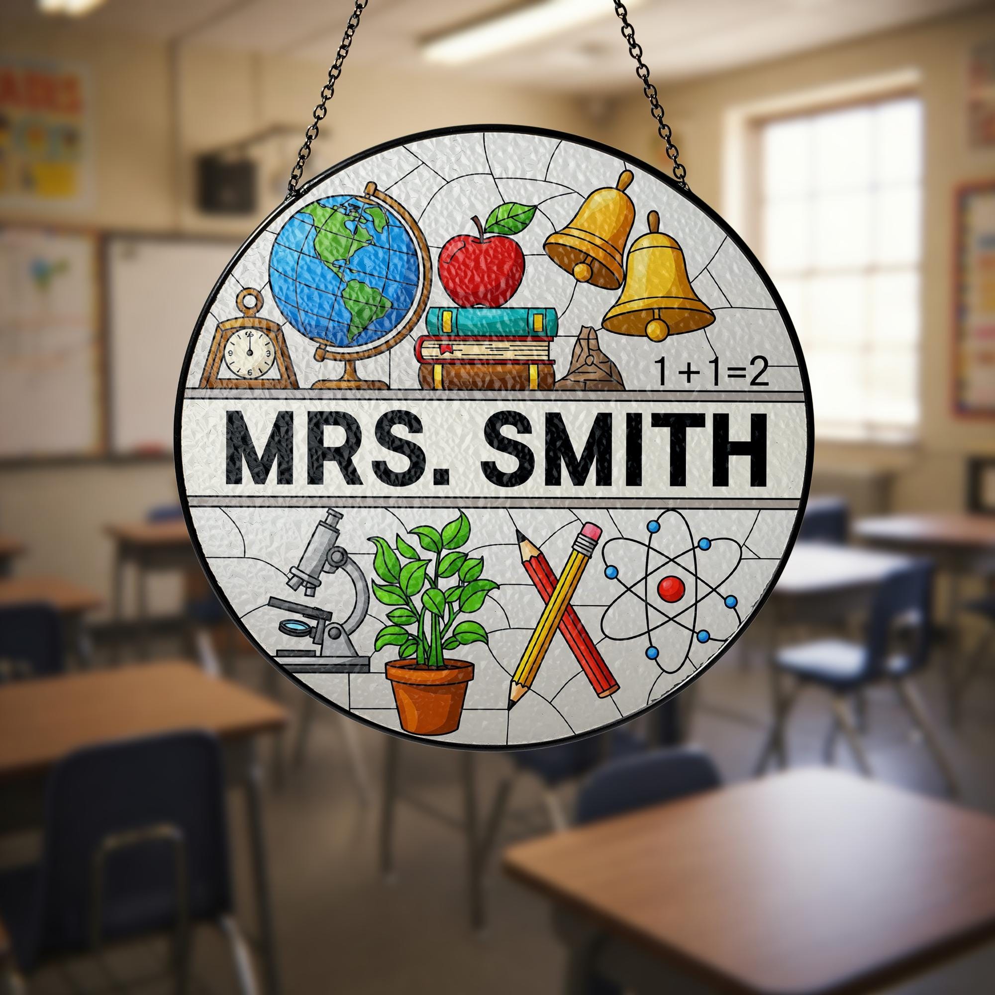 Teacher Glass Suncatcher, Window Hanging Gift with Books & Apple, Classroom Decor, Appreciation Gift for Educators, Teacher Appreciation
