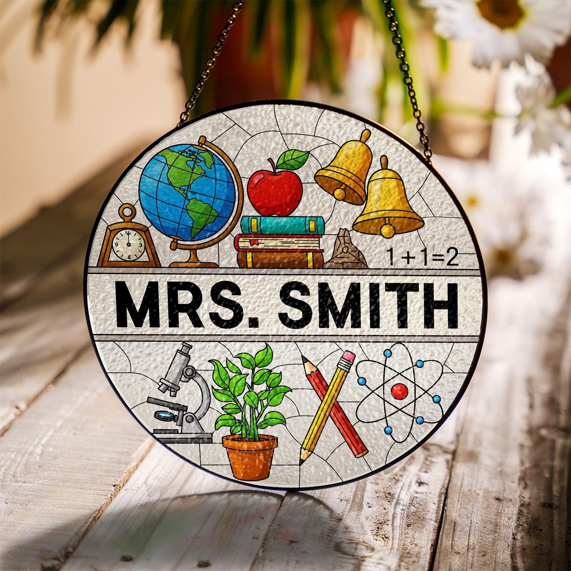 Teacher Glass Suncatcher, Window Hanging Gift with Books & Apple, Classroom Decor, Appreciation Gift for Educators, Teacher Appreciation