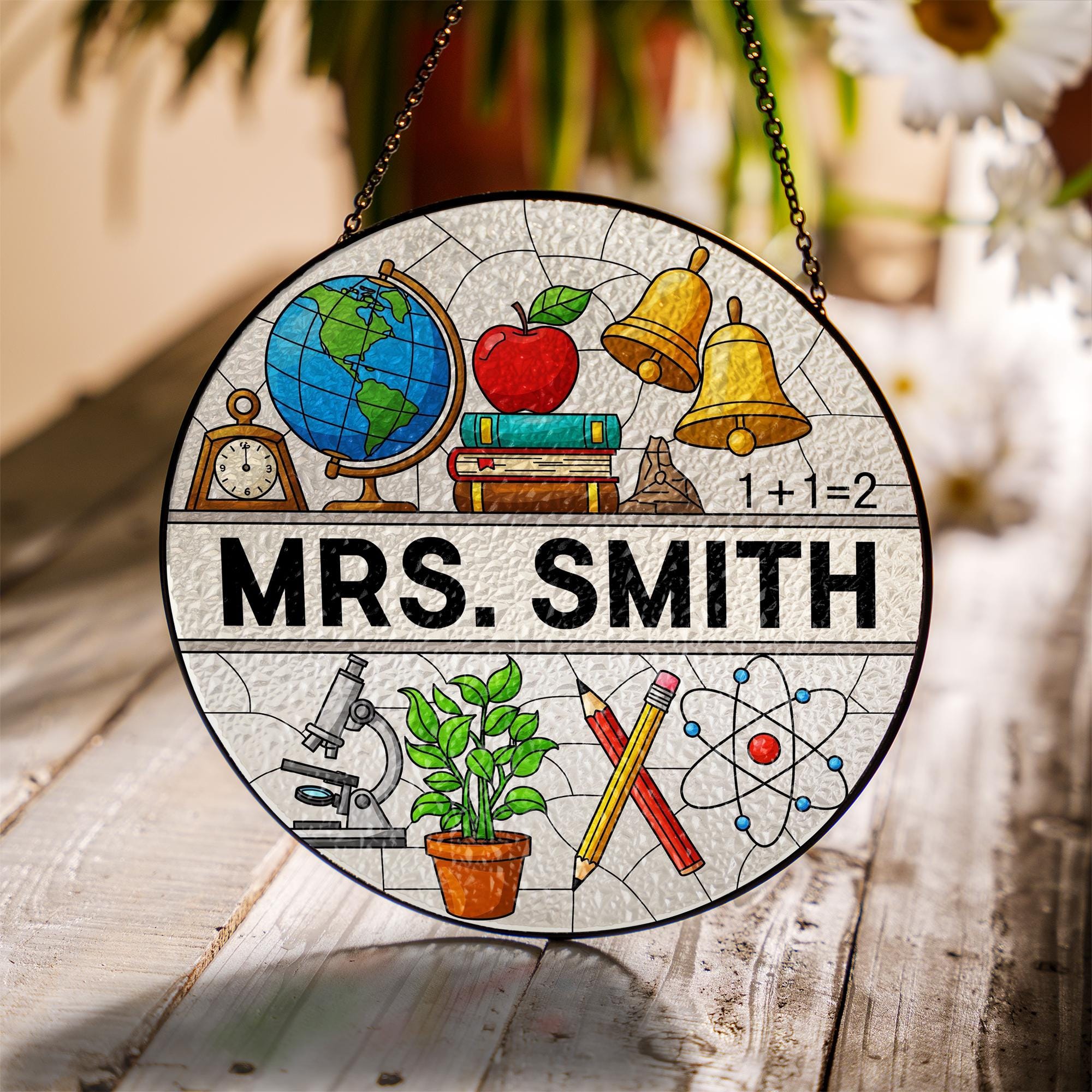 Teacher Glass Suncatcher, Window Hanging Gift with Books & Apple, Classroom Decor, Appreciation Gift for Educators, Teacher Appreciation