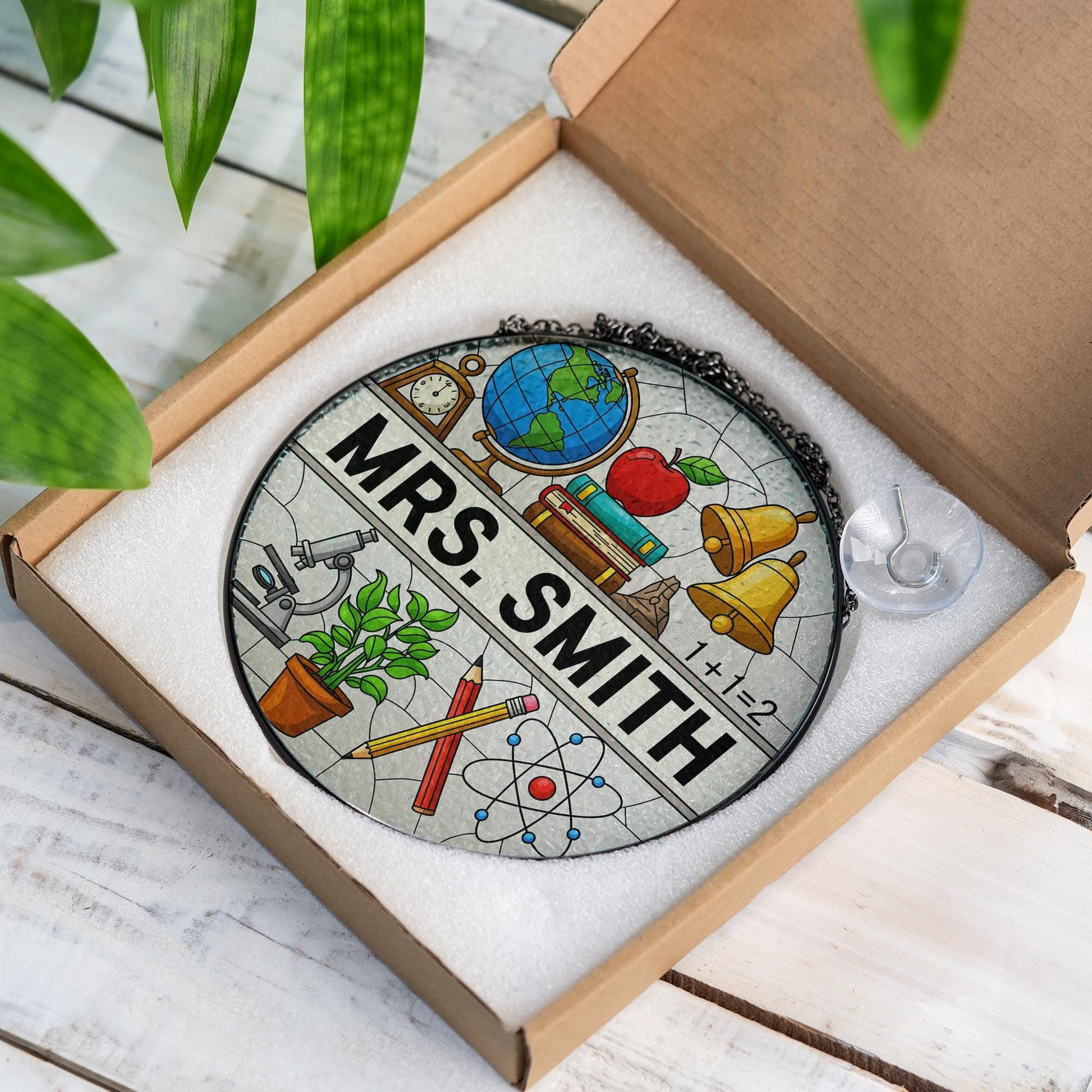Teacher Glass Suncatcher, Window Hanging Gift with Books & Apple, Classroom Decor, Appreciation Gift for Educators, Teacher Appreciation