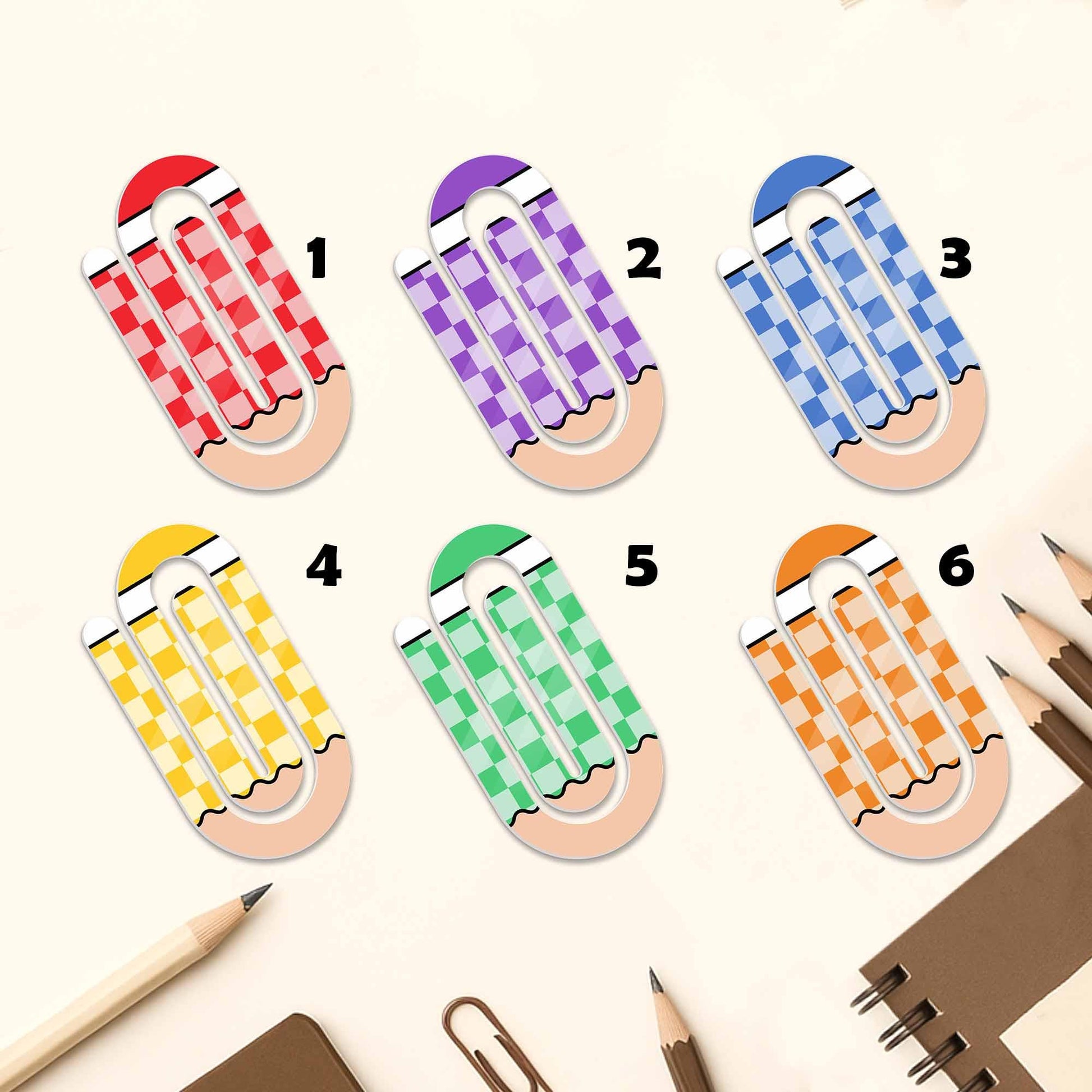 Personalized Paper Clip Bookmarks, Custom Name Page Markers, Cute Checkered Stationery, Fun Office Gift, Back to School Supplies