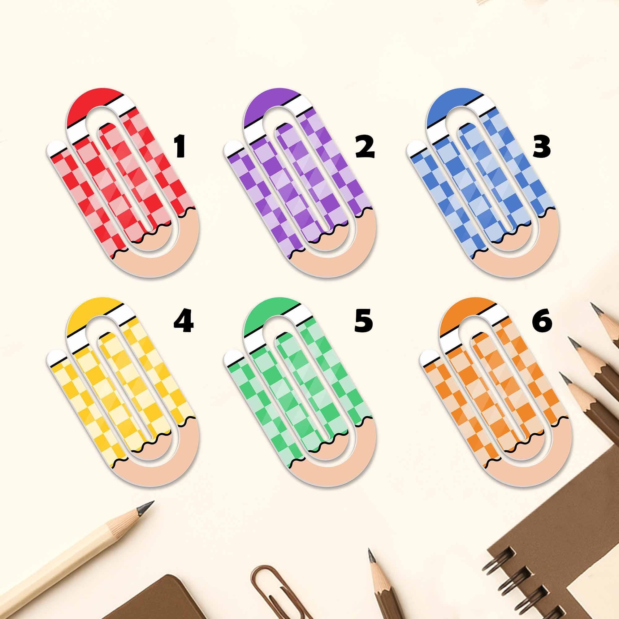 Personalized Paper Clip Bookmarks, Custom Name Page Markers, Cute Checkered Stationery, Fun Office Gift, Back to School Supplies