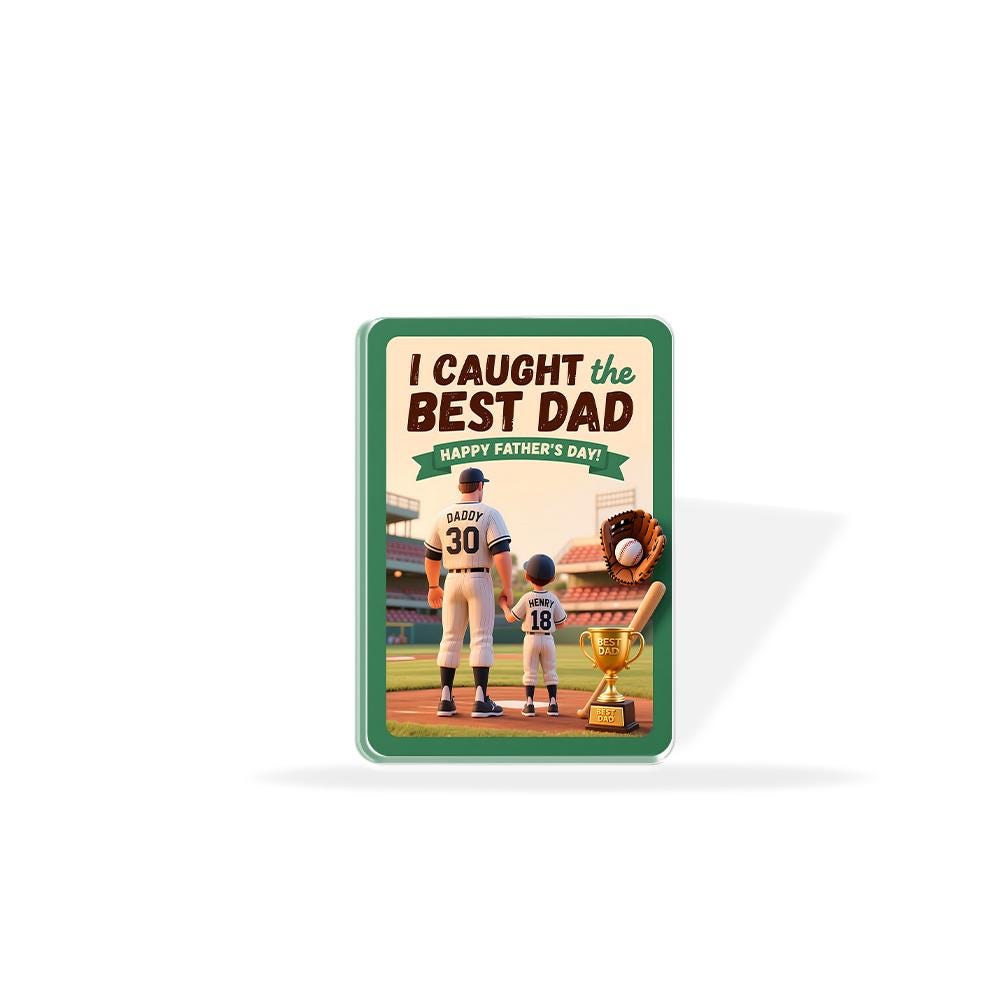 Personalized Baseball Father's Day Acrylic Block - "I Caught the Best Dad!" Plaque, Custom Name Daddy & Child Gift, Unique Sports