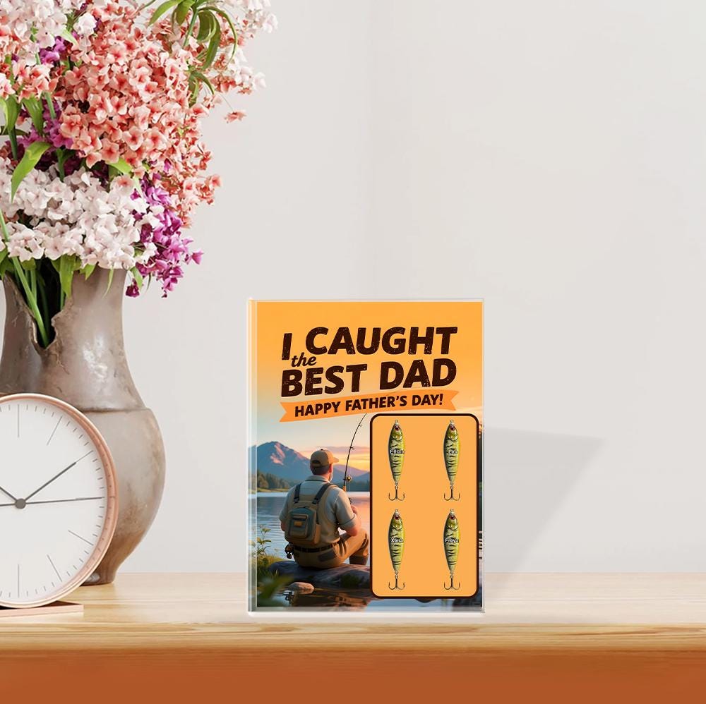 Personalized "Caught the Best Dad" Acrylic Block Plaque - Happy Father's Day Fishing Gift for Him - Unique Fisherman Present, Custom