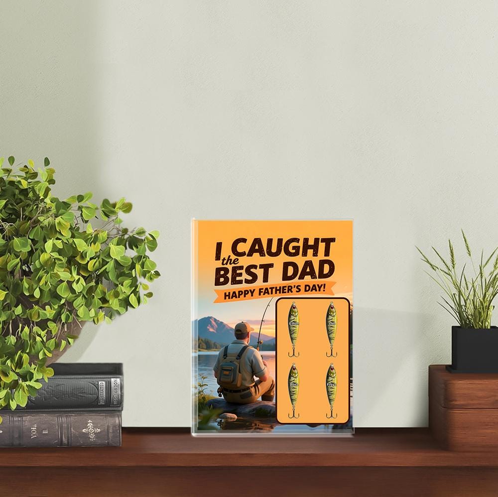 Personalized "Caught the Best Dad" Acrylic Block Plaque - Happy Father's Day Fishing Gift for Him - Unique Fisherman Present, Custom