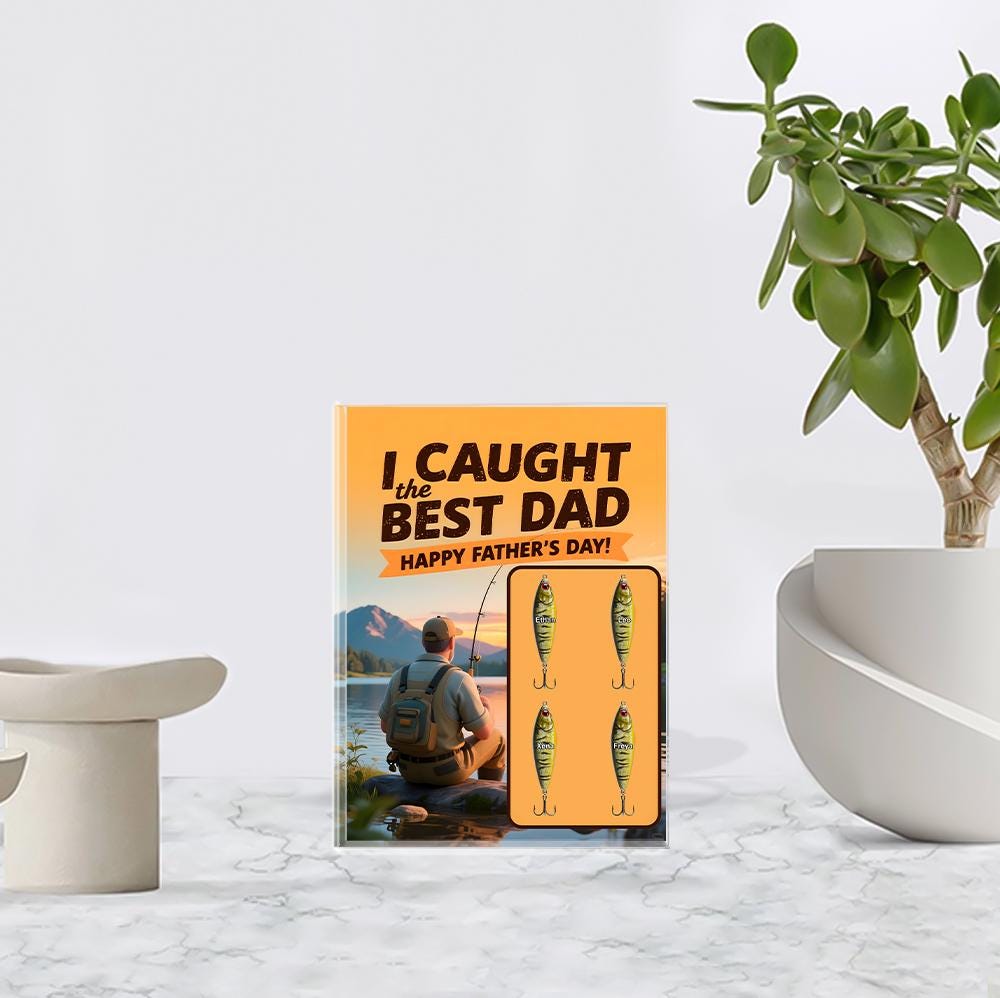 Personalized "Caught the Best Dad" Acrylic Block Plaque - Happy Father's Day Fishing Gift for Him - Unique Fisherman Present, Custom
