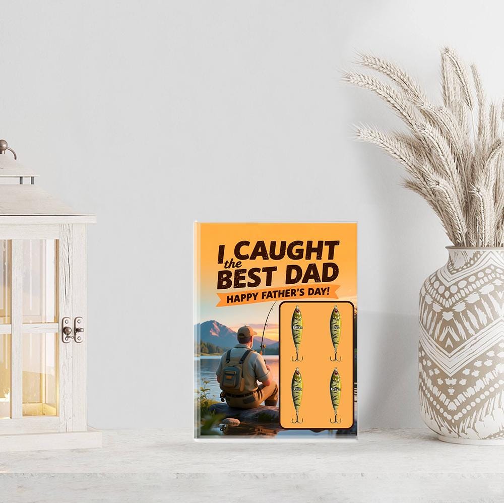 Personalized "Caught the Best Dad" Acrylic Block Plaque - Happy Father's Day Fishing Gift for Him - Unique Fisherman Present, Custom
