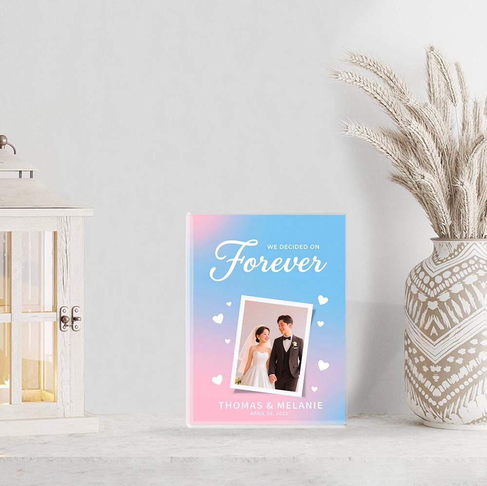 Personalized Forever We Decided On Acrylic Block, Wedding Anniversary Photo Plaque, Custom photo Couple Keepsake, Romantic Gift for Him Her