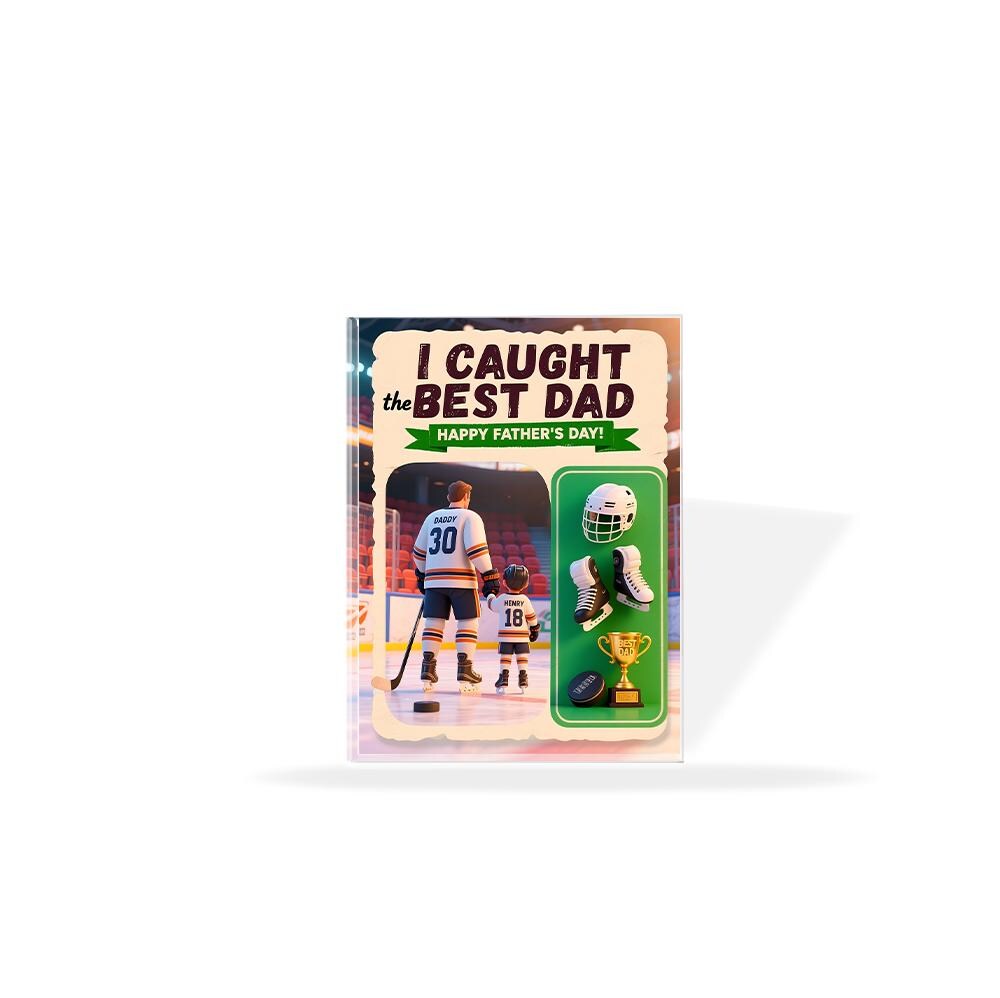 Personalized I Caught the Best Dad Hockey Father's Day Acrylic Block Plaque - Hockey Dad Gift, Sport Keepsake for Daddy, Custom Number, Name