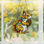 Acrylic Squirrel Window Hanging Ornament, Holographic Rainbow Maker, Woodland Animal Decor, Pine Cone Accent Gift, Nature Lover Gift