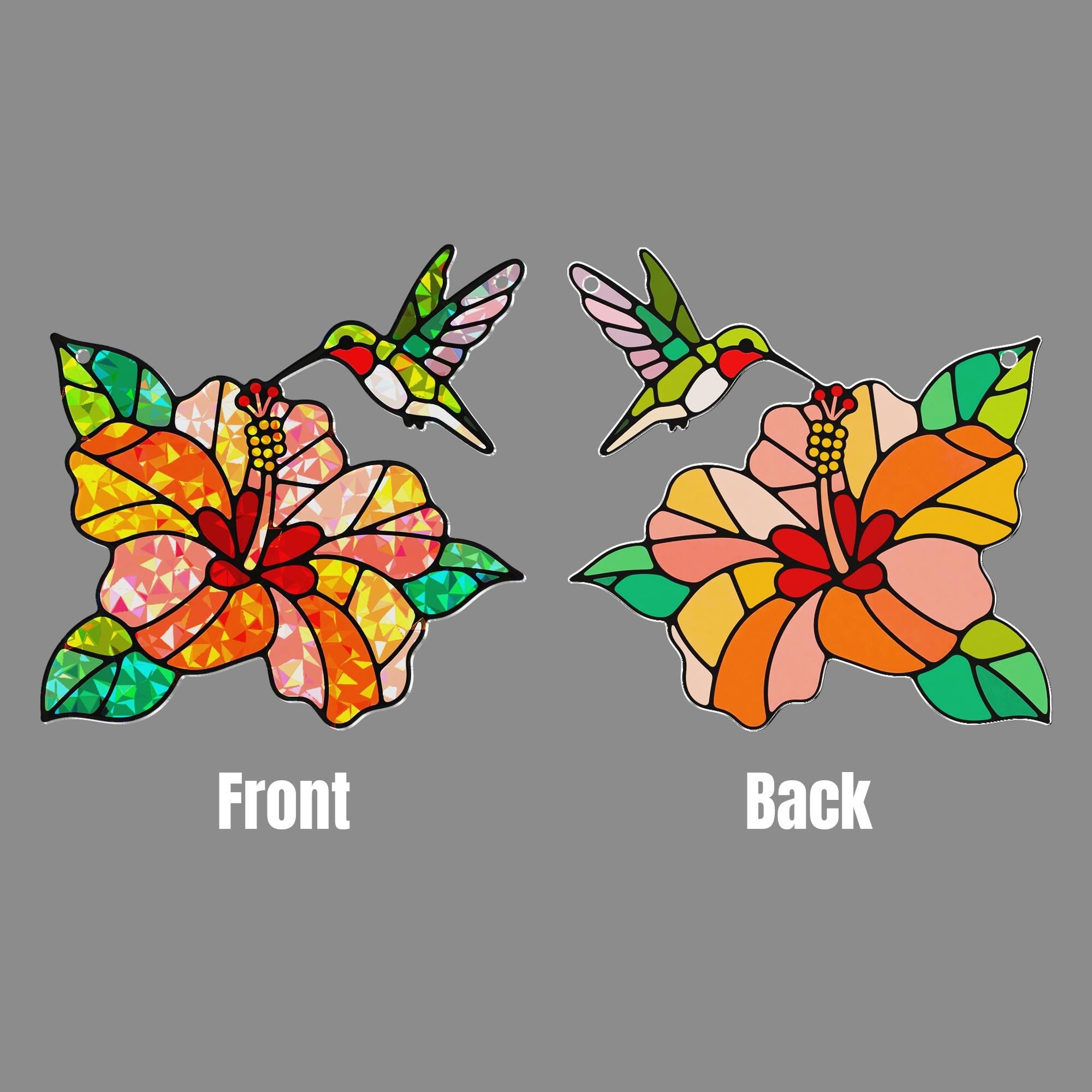 Hummingbird Acrylic Window Hanging Ornament, Hibiscus Flower Decor, Colorful Bird & Floral Home Decor Gift, Gift For Her