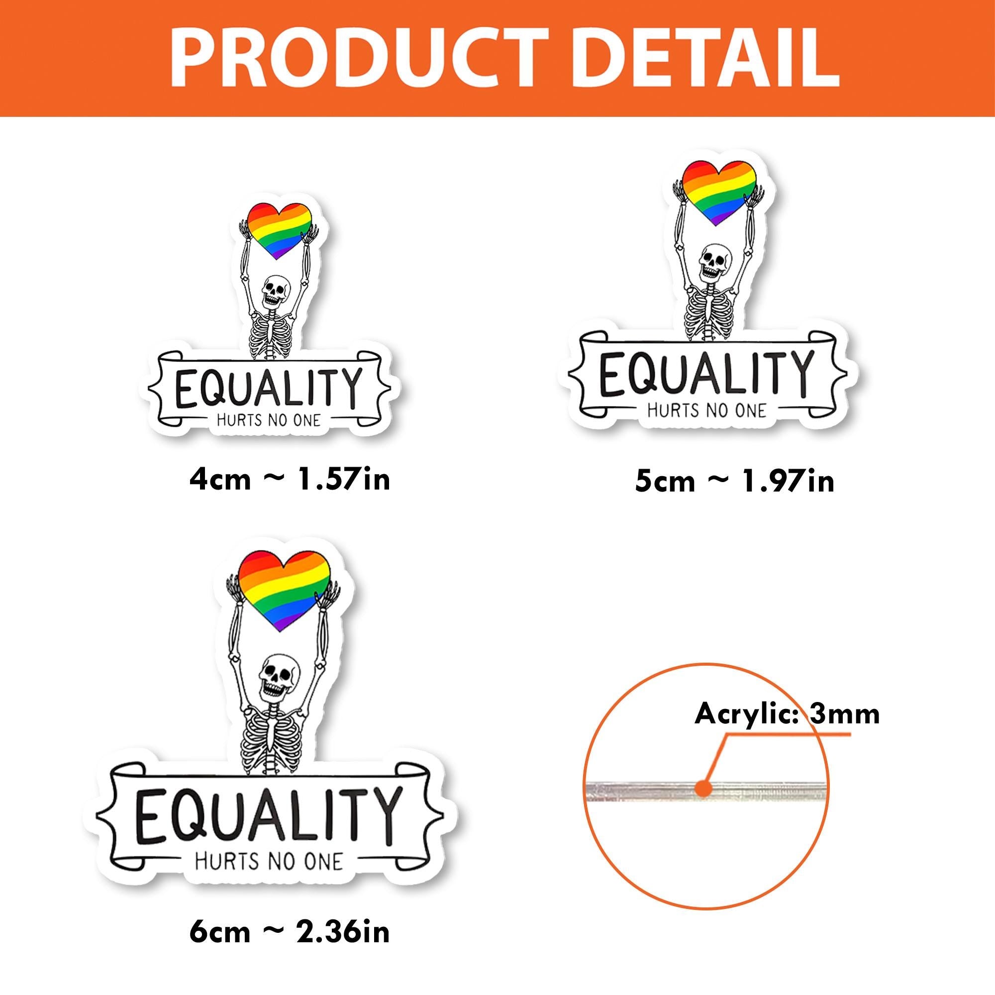 Equality Hurts No One Badge Reel – LGBTQ+ Pride Skeleton ID Holder, Colorful Rainbow Heart Clip for Nurses, Teachers, and Allies
