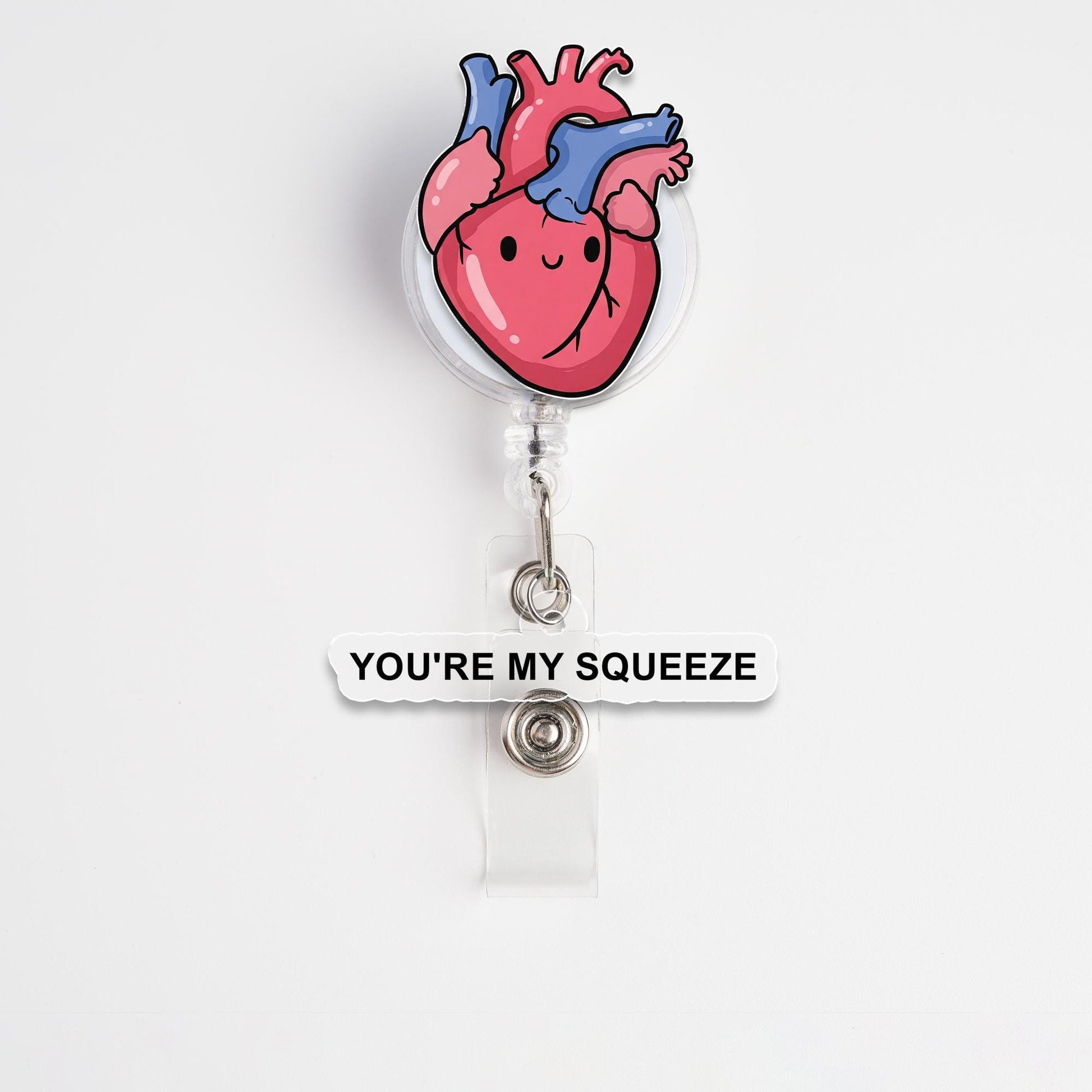 Cute Anatomical Heart Badge Reel – “You’re My Squeeze” Funny Nurse ID Holder, Retractable Clip for Medical, Nursing, and Healthcare Workers