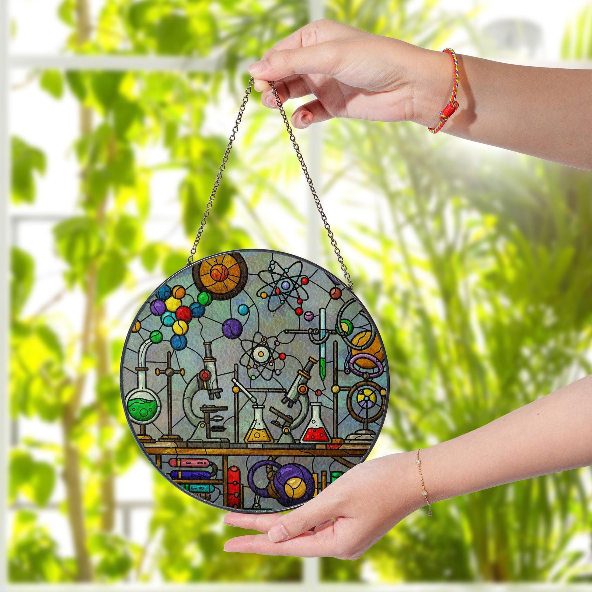 Science Lab Glass Suncatcher | Chemistry Beaker Window Hanging | Gift for Science Teacher, Lab Nerd, STEM Lover | Science Home Decor