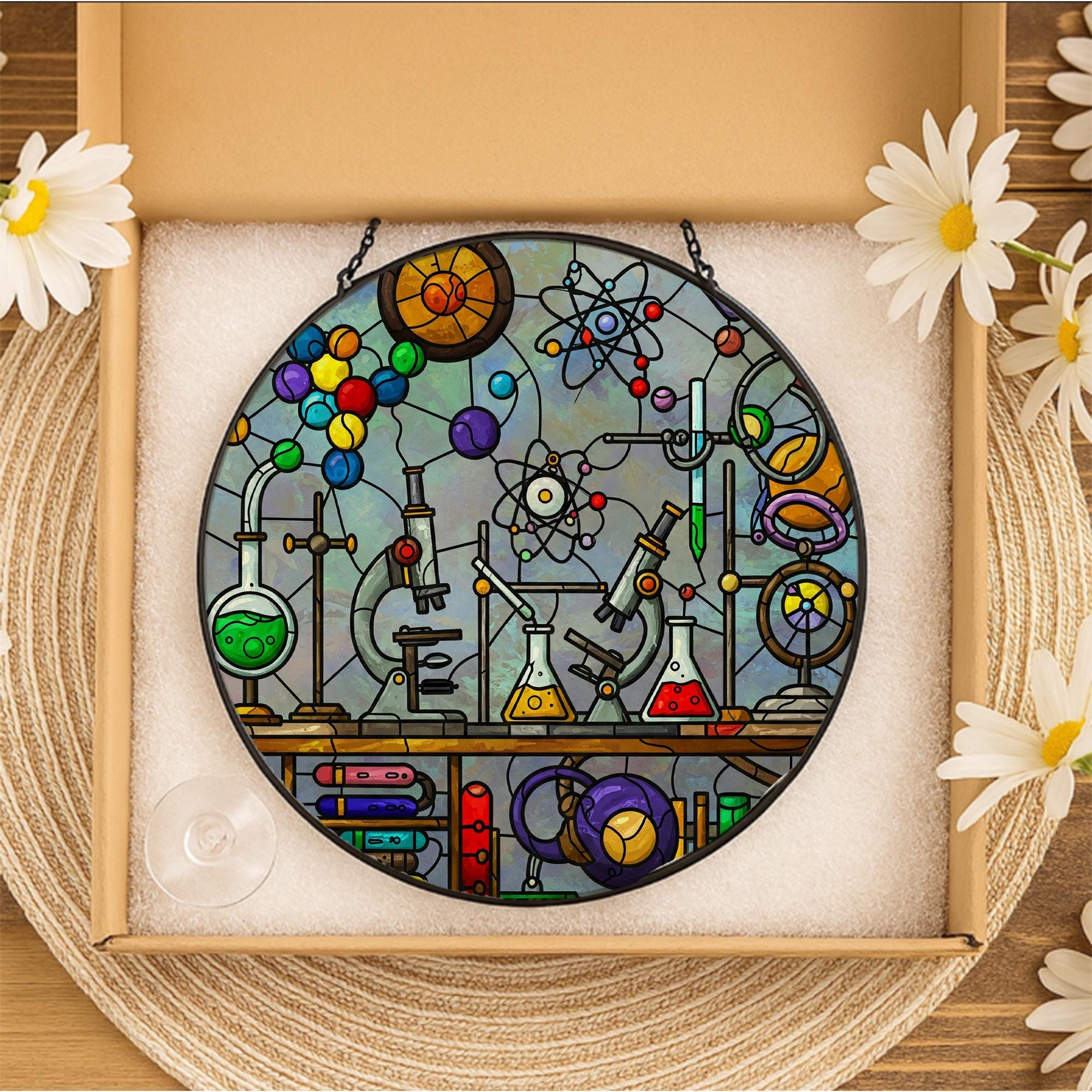 Science Lab Glass Suncatcher | Chemistry Beaker Window Hanging | Gift for Science Teacher, Lab Nerd, STEM Lover | Science Home Decor