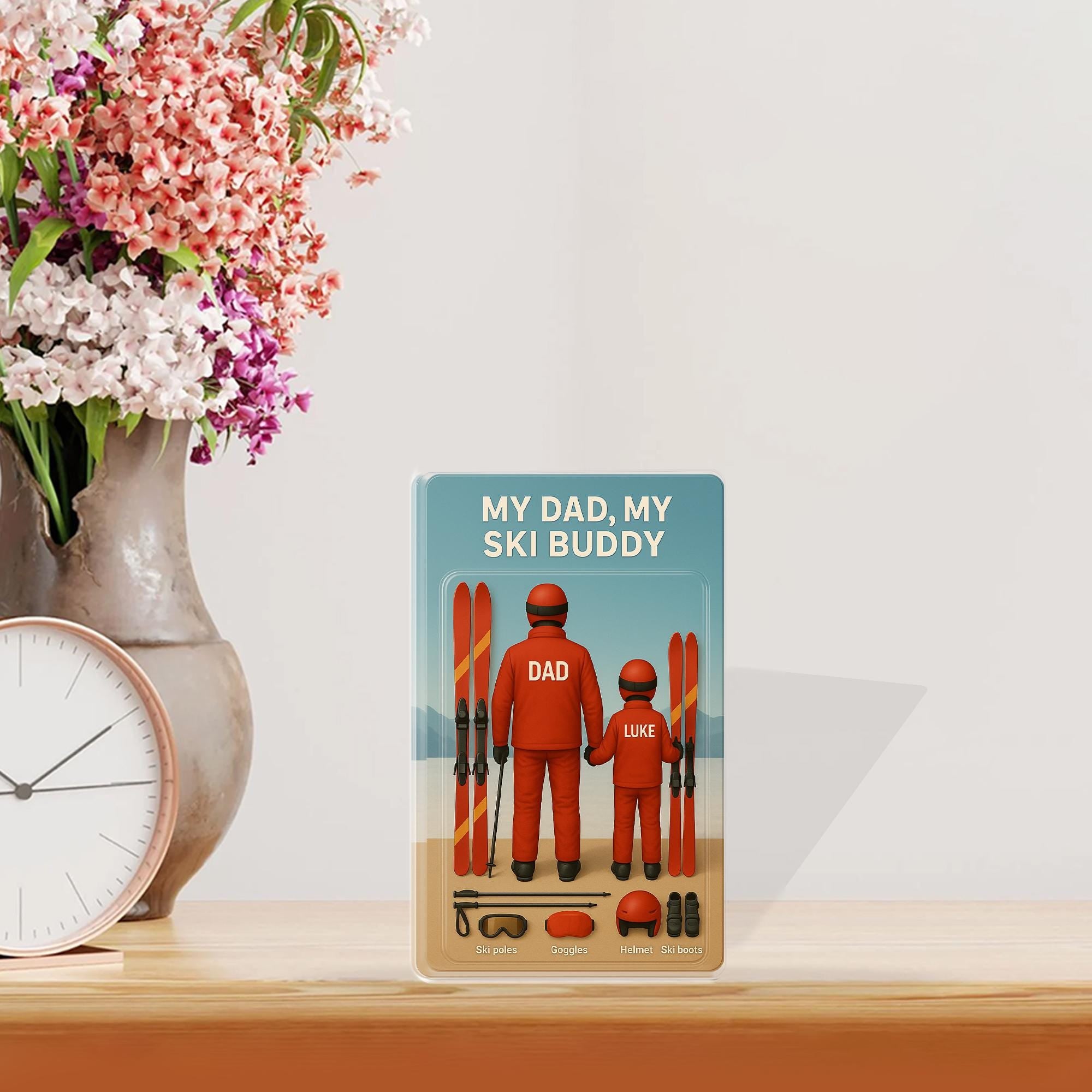 My Dad My Ski Buddy Acrylic Plaque – Personalized Father's Day Gift from Son, Custom Winter Sports Keepsake for Ski-Loving Dads