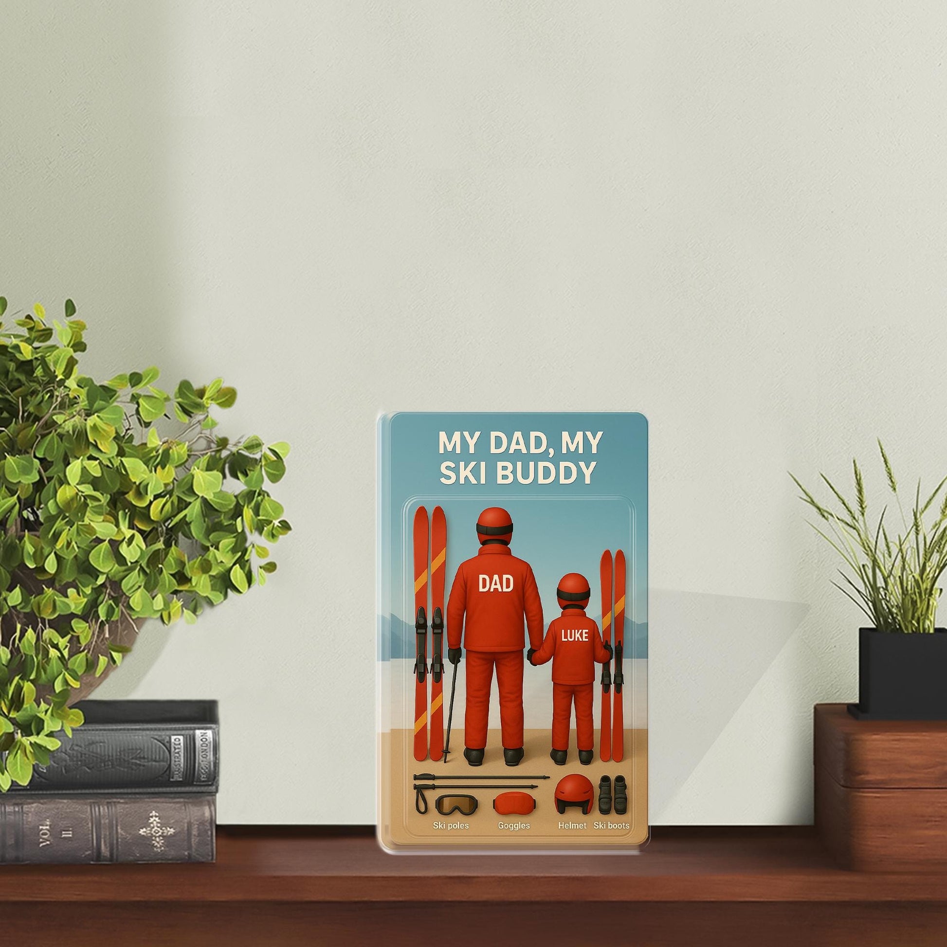 My Dad My Ski Buddy Acrylic Plaque – Personalized Father's Day Gift from Son, Custom Winter Sports Keepsake for Ski-Loving Dads