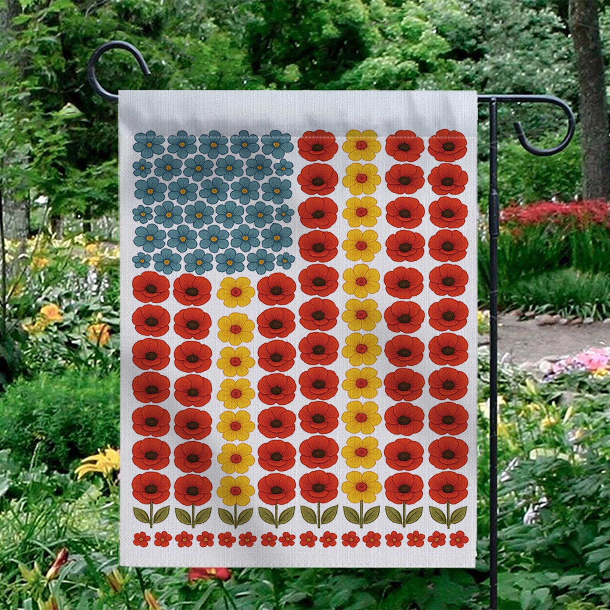 Patriotic Floral American Flag Garden Flag – 4th of July Outdoor Decor, Red White Blue Yard Flag, Summer Holiday Garden Banner