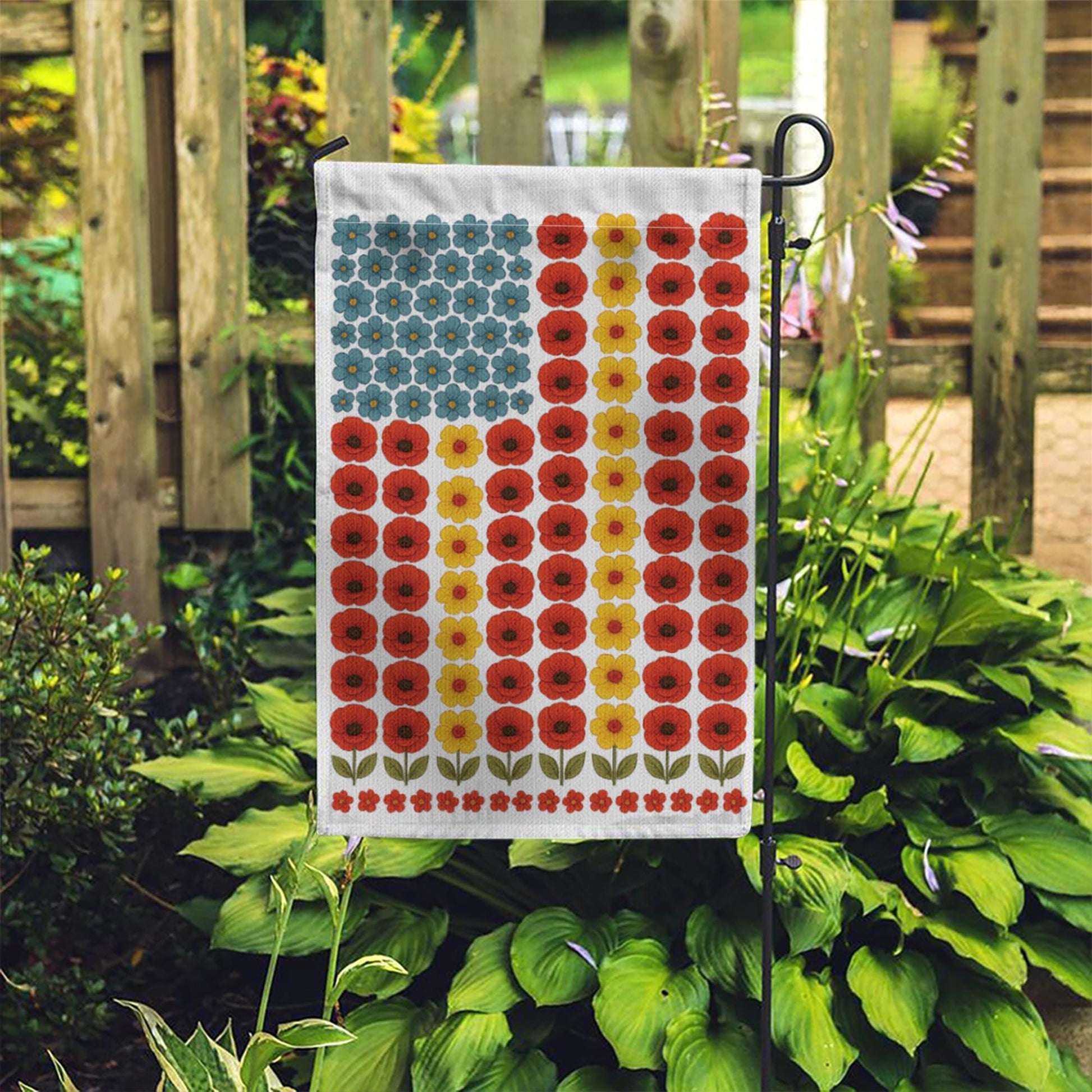 Patriotic Floral American Flag Garden Flag – 4th of July Outdoor Decor, Red White Blue Yard Flag, Summer Holiday Garden Banner