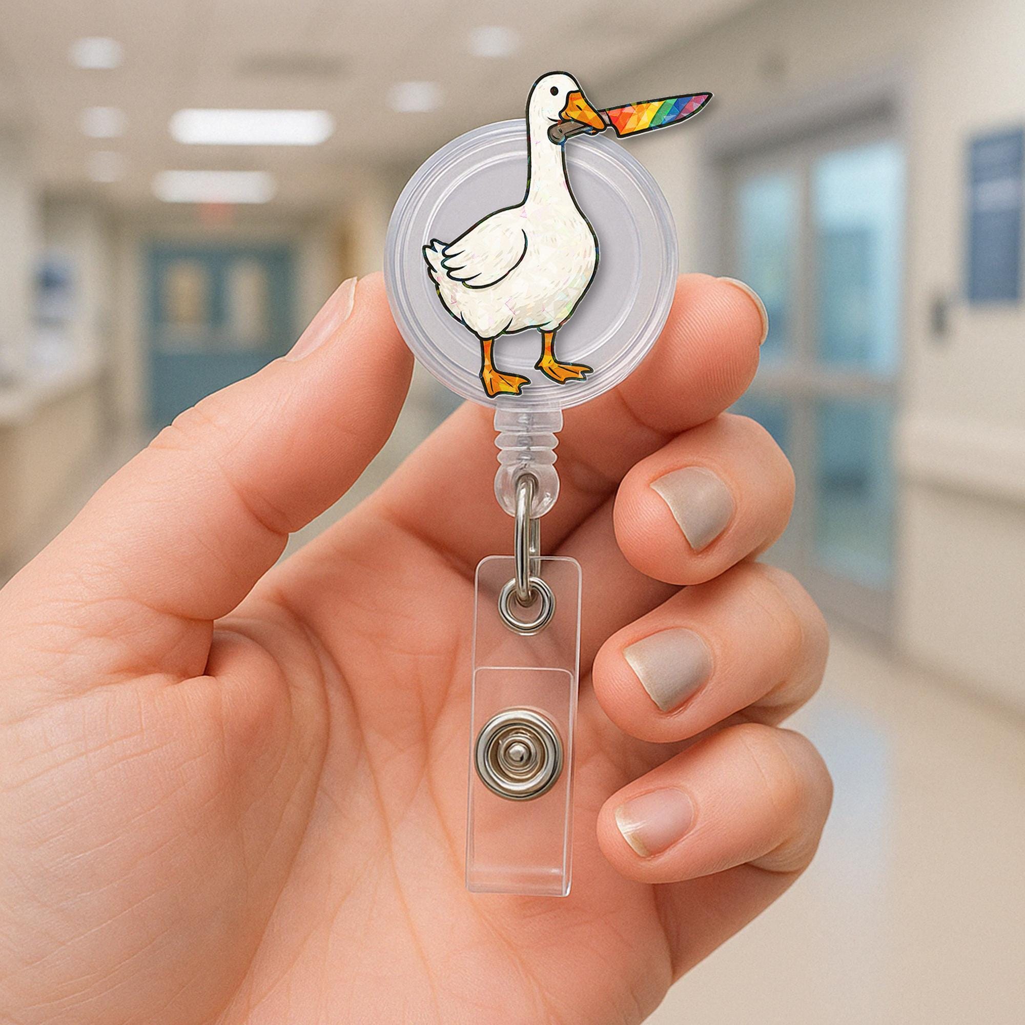 LGBTQ+ Silly Goose Badge Reel | Funny Pride ID Holder | Rainbow Knife Goose Clip | Nurse Gift Badge | Queer Office Accessory