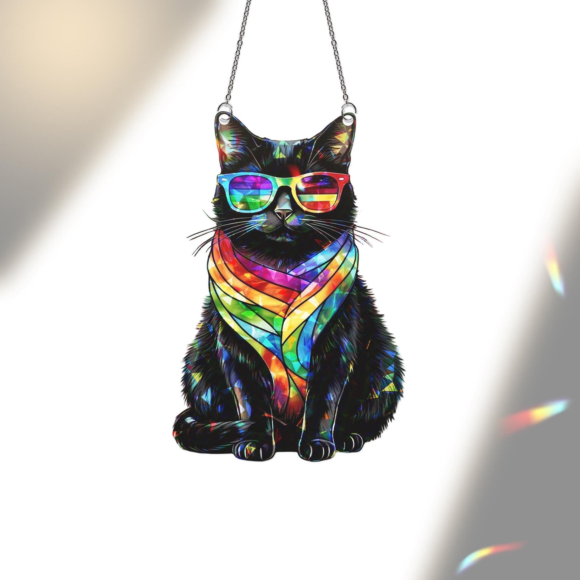 Ally Cat Rainbow Suncatcher | Holographic Acrylic Pride Cat Window Decor | LGBTQ+ Cute Kitty Gift | Queer Cat Lover Room Art