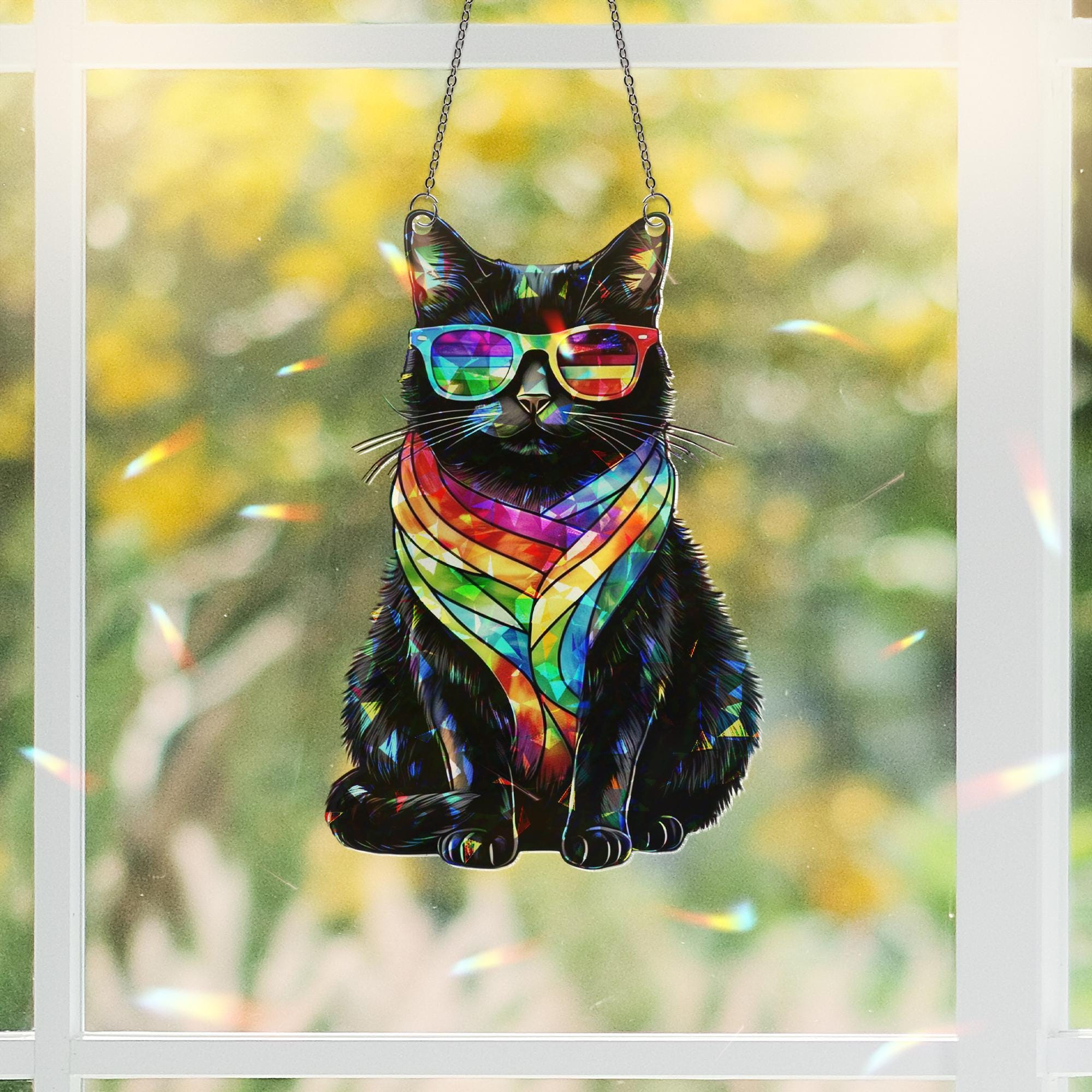 Ally Cat Rainbow Suncatcher | Holographic Acrylic Pride Cat Window Decor | LGBTQ+ Cute Kitty Gift | Queer Cat Lover Room Art