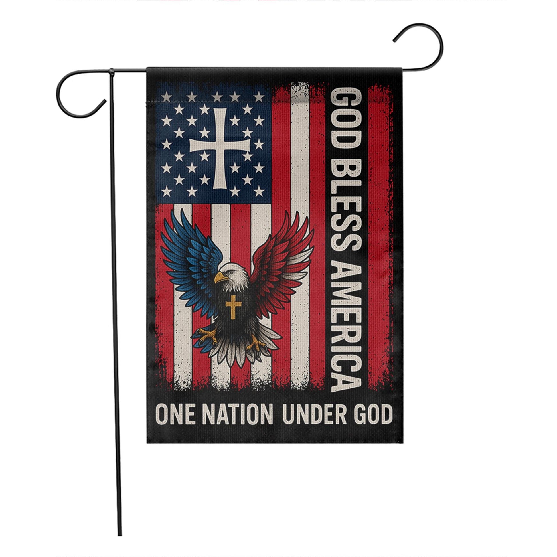 God Bless America Patriotic Garden Flag | Christian Outdoor Flag with Cross & Eagle | One Nation Under God Yard Decor