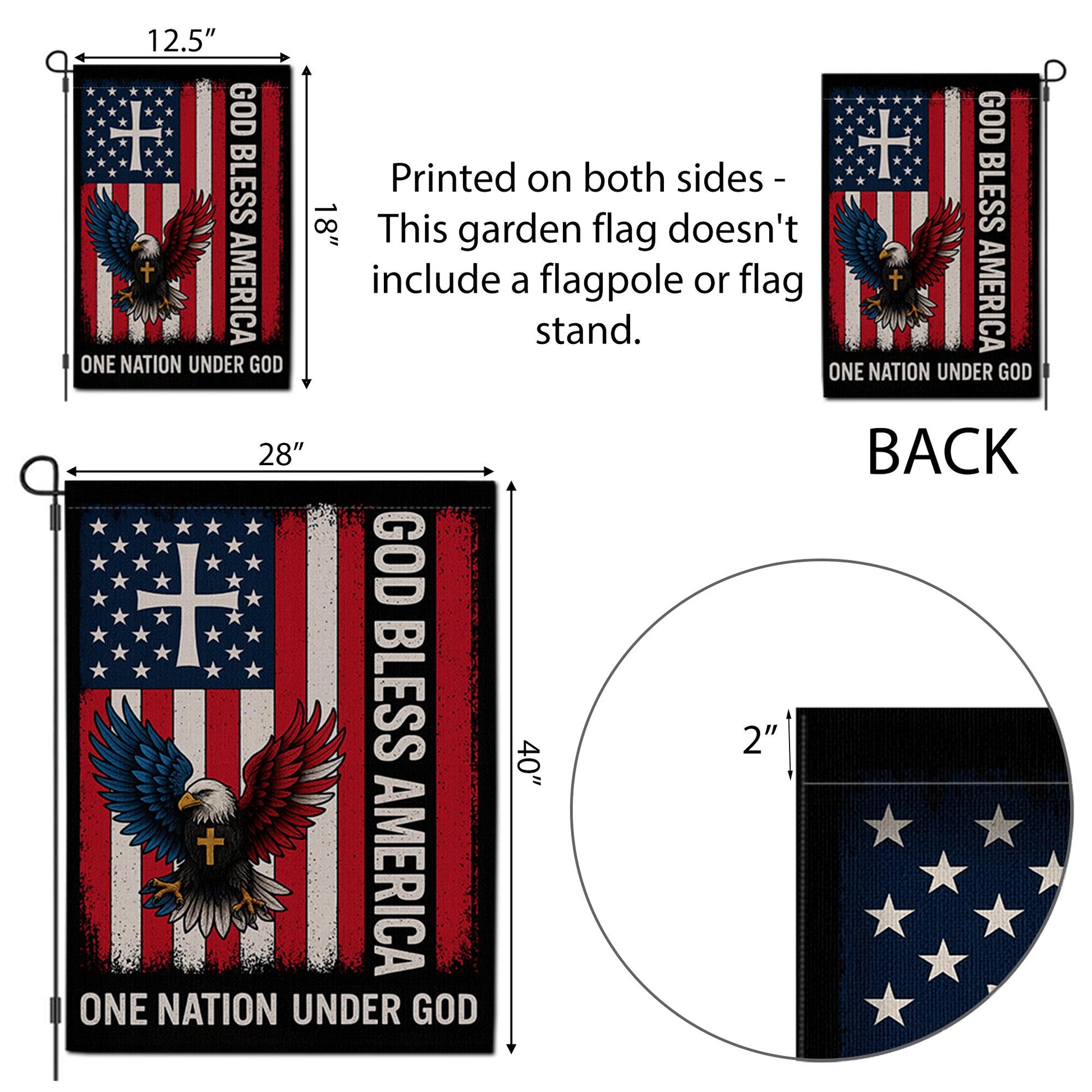 God Bless America Patriotic Garden Flag | Christian Outdoor Flag with Cross & Eagle | One Nation Under God Yard Decor