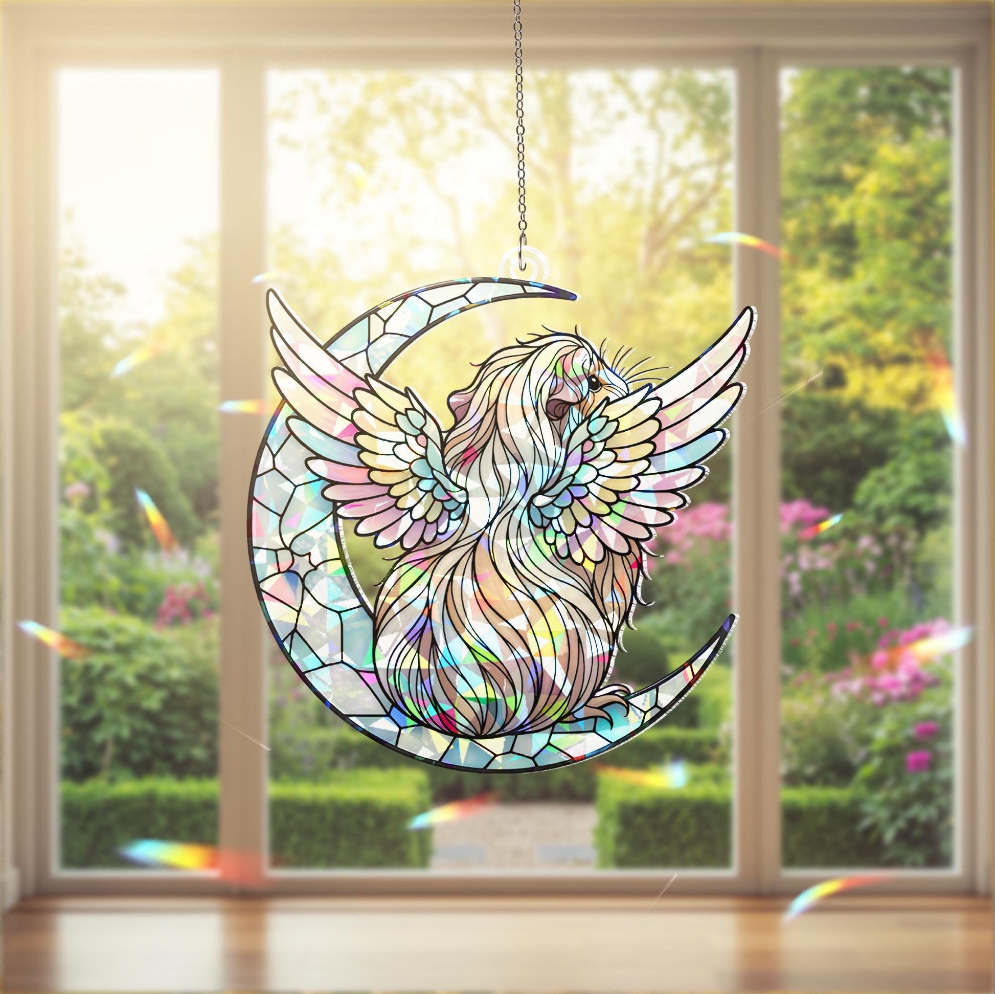 Peruvian Guinea Pig Window Decor, Angel Pet Memorial Ornament, Holographic Acrylic Decor, Guinea Pig Memorial Gift, Loss Of Pet Gift