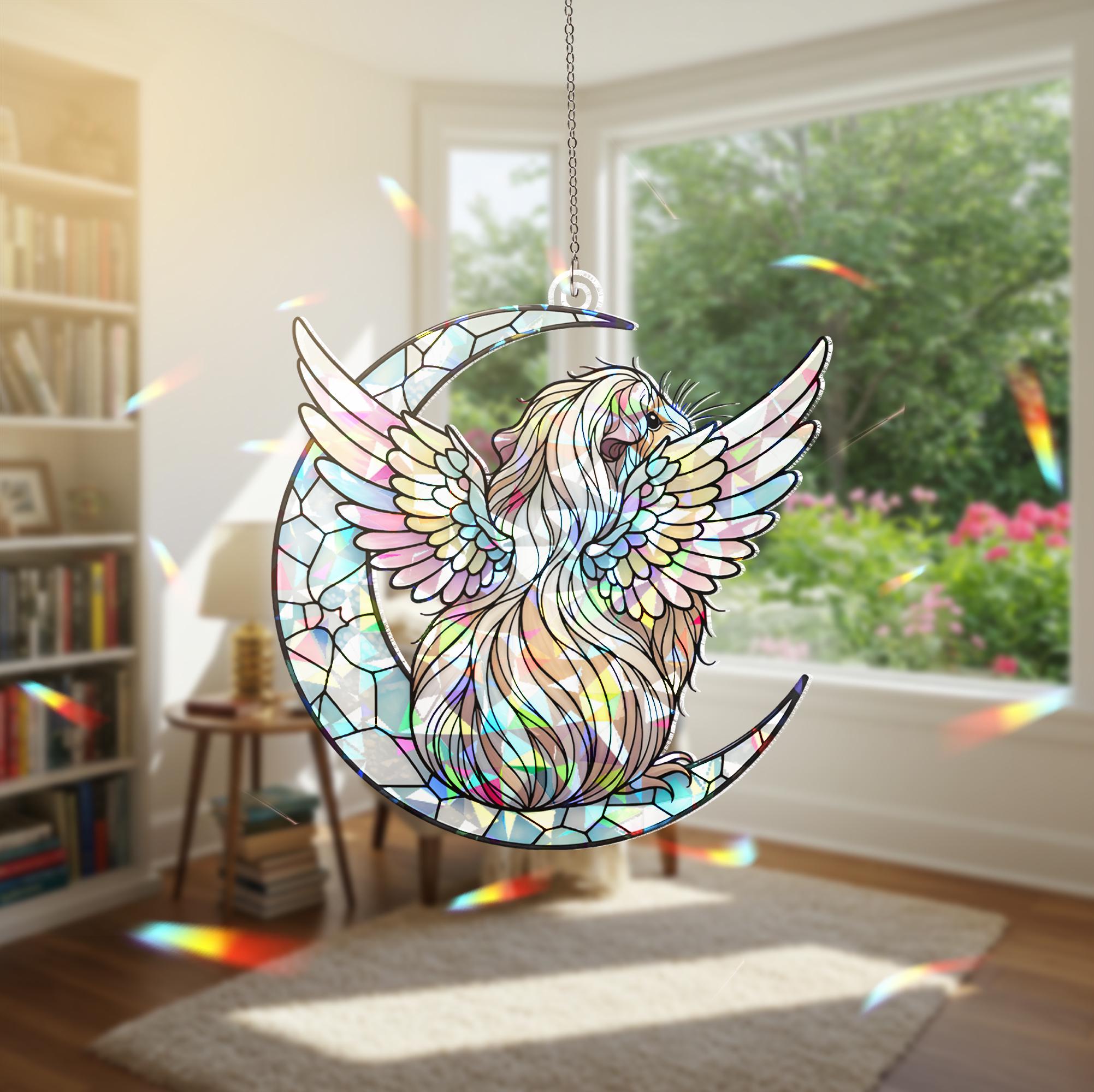 Peruvian Guinea Pig Window Decor, Angel Pet Memorial Ornament, Holographic Acrylic Decor, Guinea Pig Memorial Gift, Loss Of Pet Gift