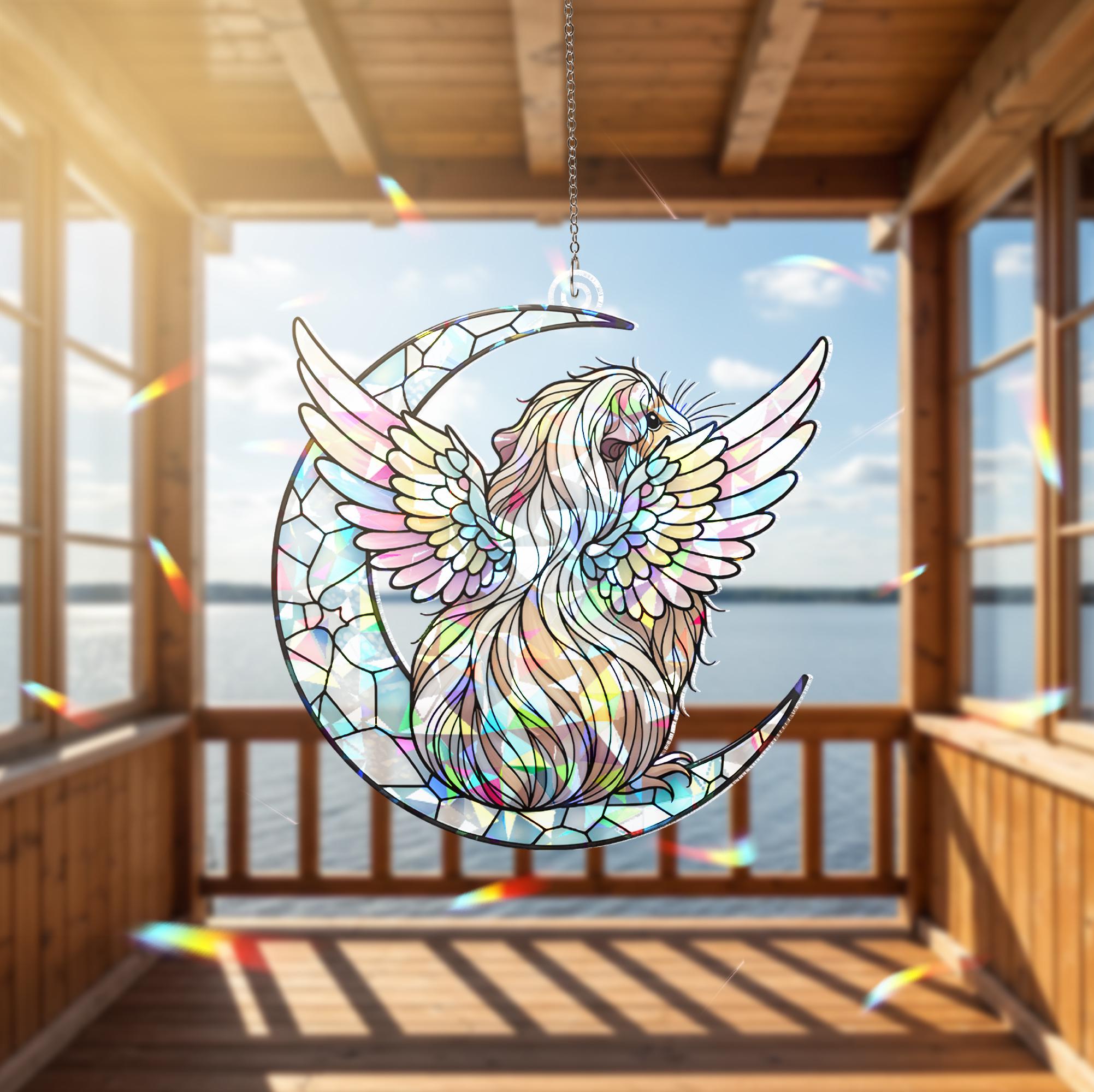 Peruvian Guinea Pig Window Decor, Angel Pet Memorial Ornament, Holographic Acrylic Decor, Guinea Pig Memorial Gift, Loss Of Pet Gift