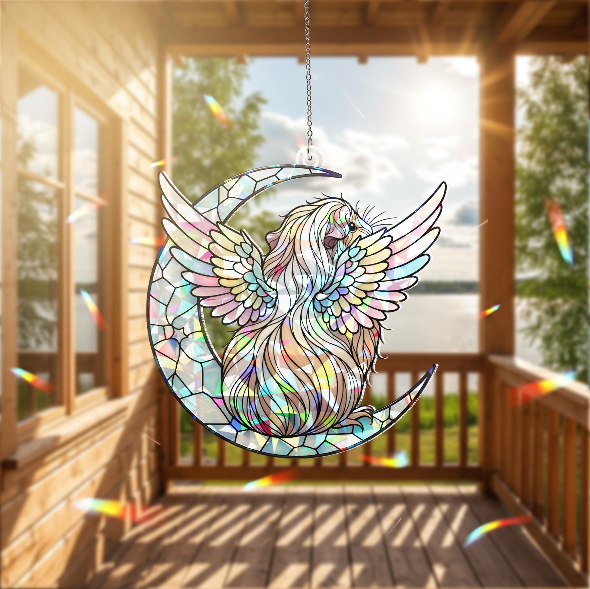 Peruvian Guinea Pig Window Decor, Angel Pet Memorial Ornament, Holographic Acrylic Decor, Guinea Pig Memorial Gift, Loss Of Pet Gift