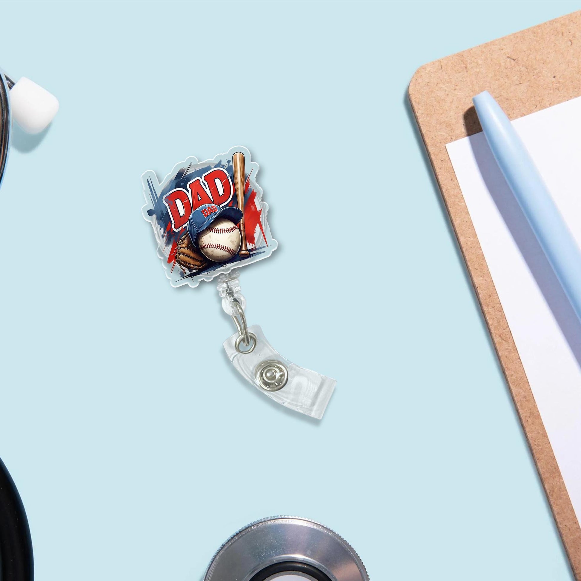 Baseball Dad Badge Reel | Sports Nurse ID Holder for Father’s Day | Gift for Baseball Coach, Doctor, or Sports-Loving Dad