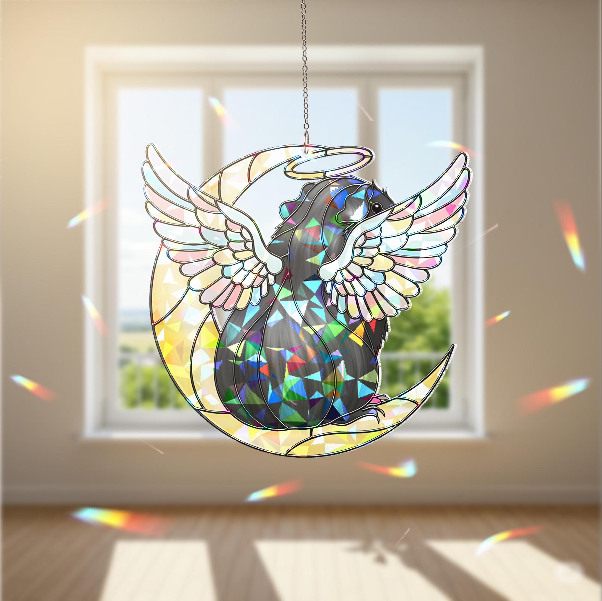 Black Guinea Pig Suncatcher, Angel Pet Memorial Gift, Holographic Acrylic Decor, Guinea Pig Memorial Gift, Loss Of Pet decor, Pet Keepsake