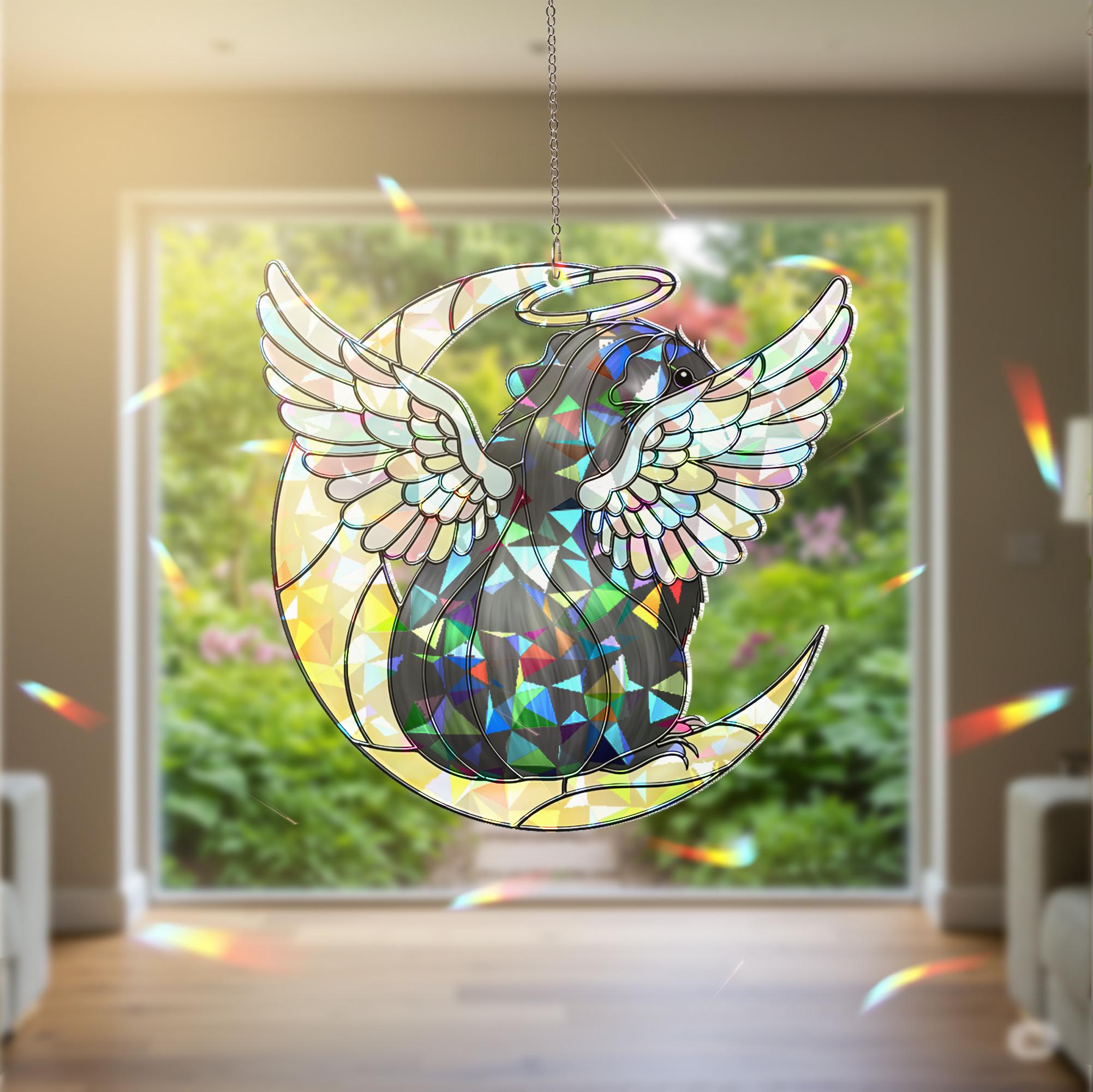 Black Guinea Pig Suncatcher, Angel Pet Memorial Gift, Holographic Acrylic Decor, Guinea Pig Memorial Gift, Loss Of Pet decor, Pet Keepsake
