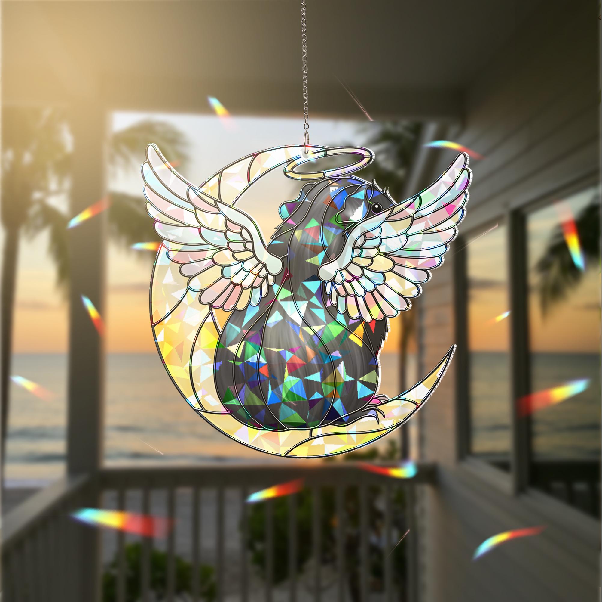 Black Guinea Pig Suncatcher, Angel Pet Memorial Gift, Holographic Acrylic Decor, Guinea Pig Memorial Gift, Loss Of Pet decor, Pet Keepsake
