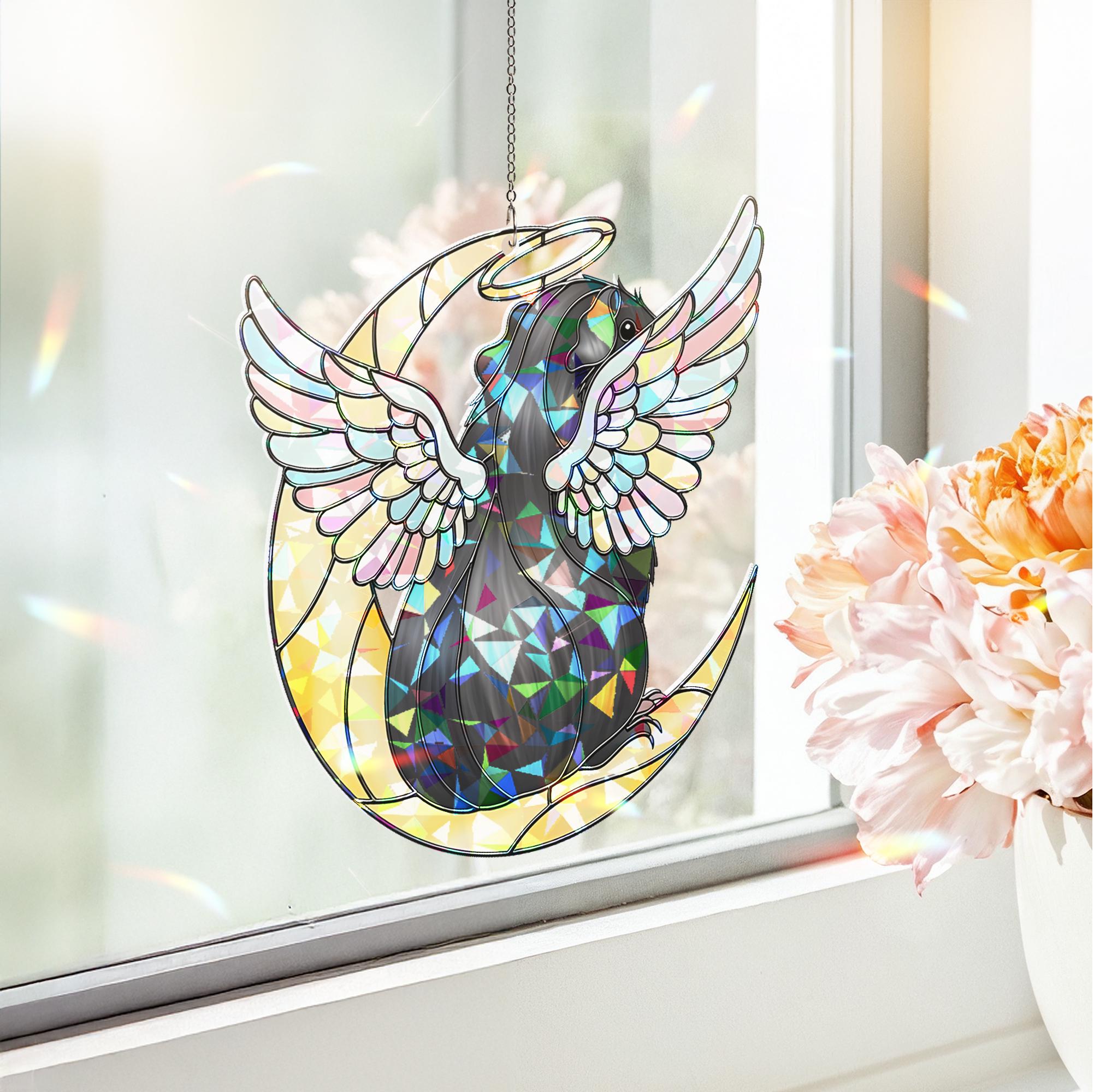 Black Guinea Pig Suncatcher, Angel Pet Memorial Gift, Holographic Acrylic Decor, Guinea Pig Memorial Gift, Loss Of Pet decor, Pet Keepsake