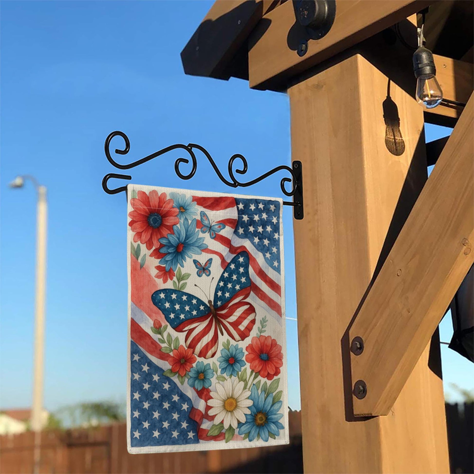 Patriotic Butterfly Garden Flag – 4th of July Outdoor Decor with American Flag & Flowers, Independence Day Yard Banner