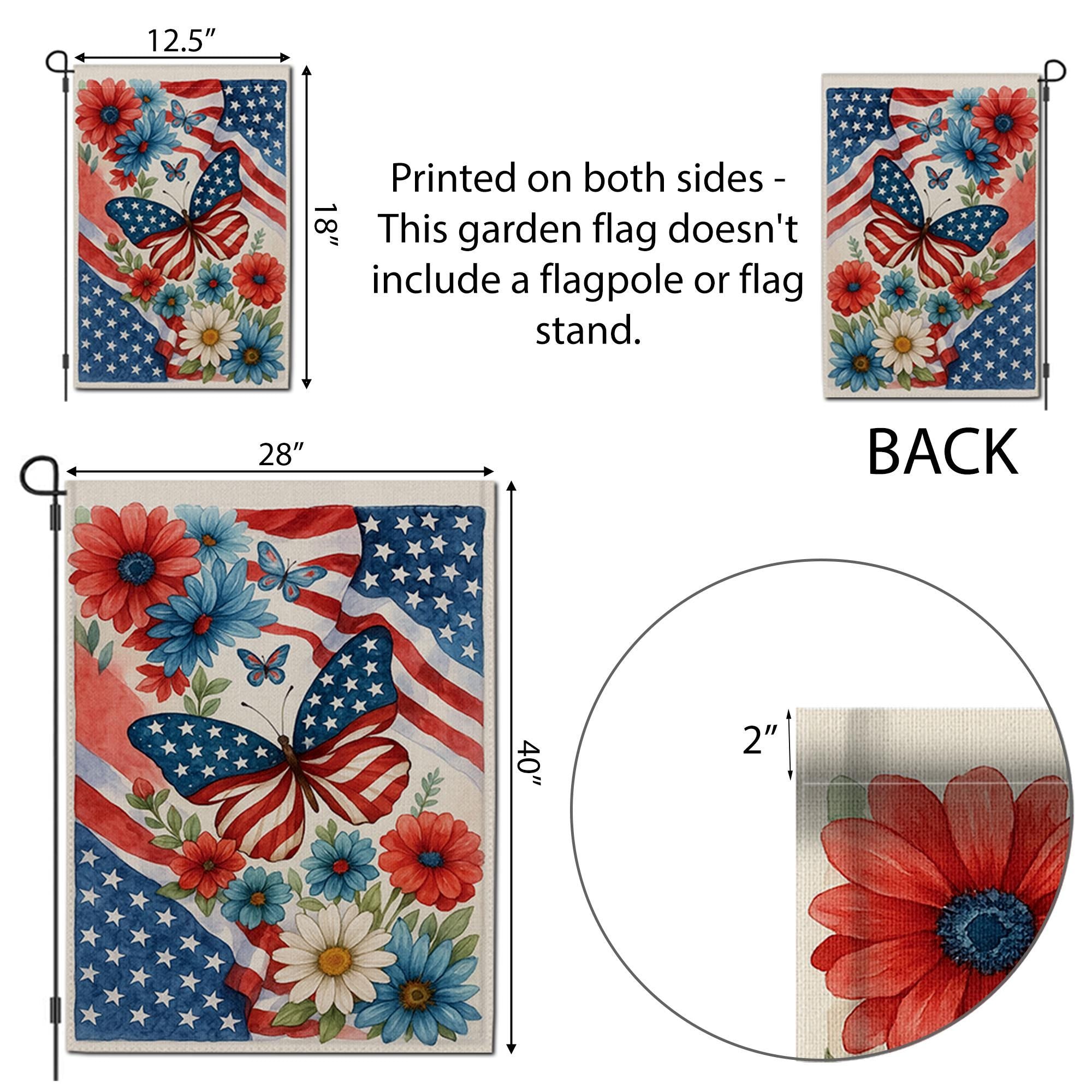 Patriotic Butterfly Garden Flag – 4th of July Outdoor Decor with American Flag & Flowers, Independence Day Yard Banner